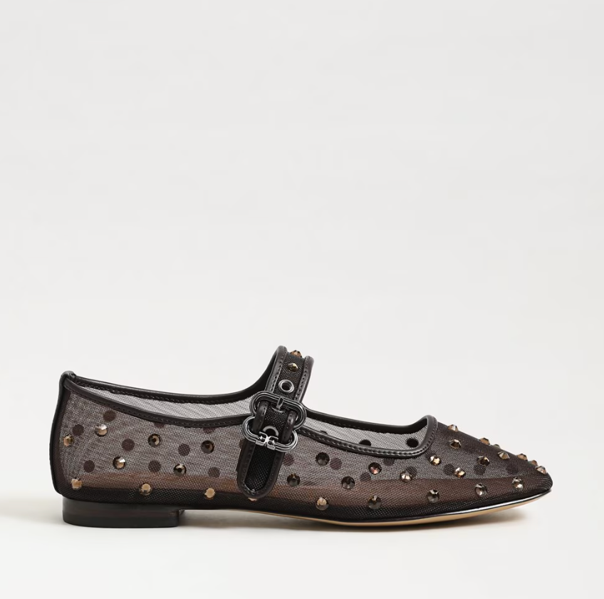 Michaela Shine Mary Jane Flat in Café Noir Mesh Fabric