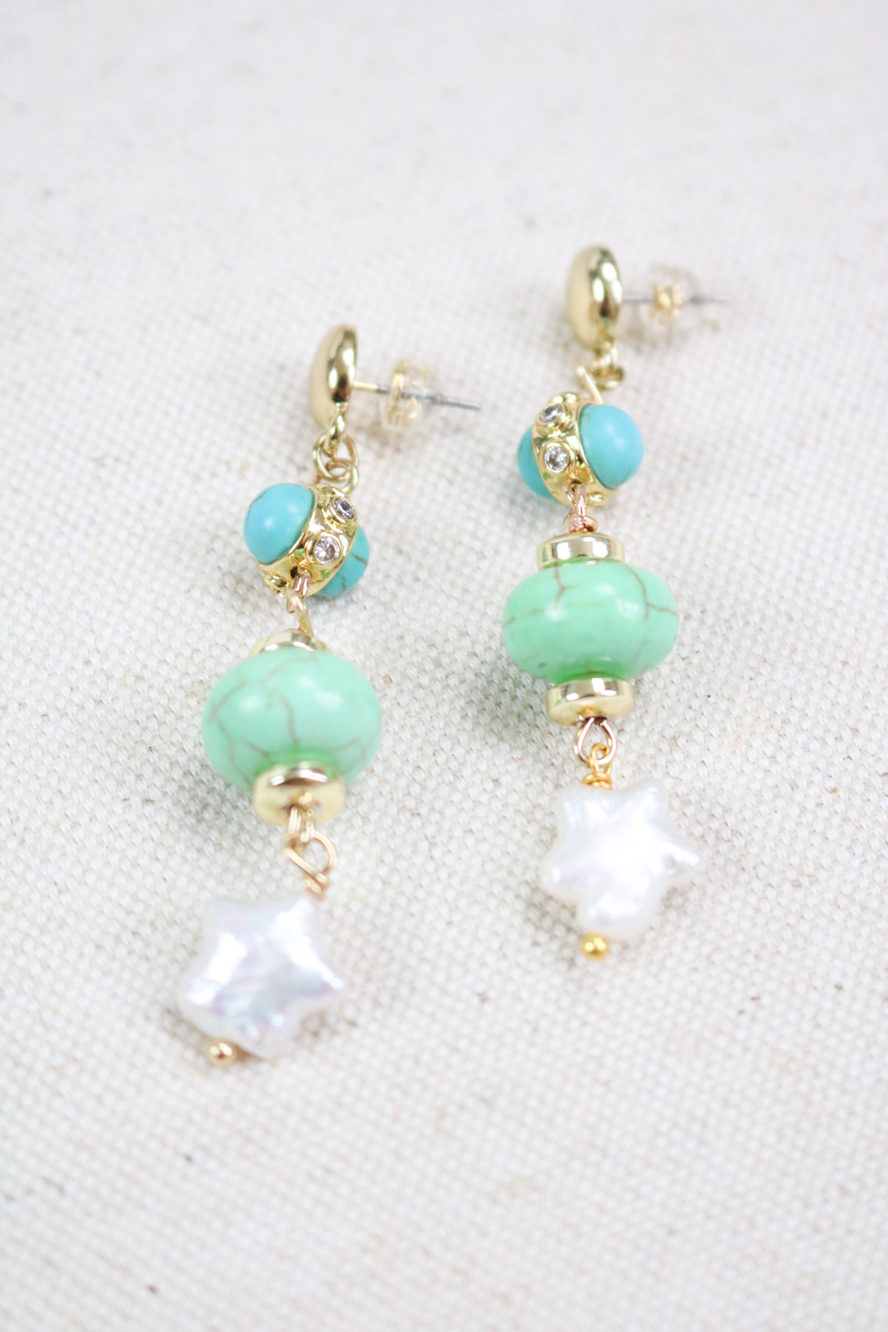 Turquoise + Chalcedony Star Drop Earrings