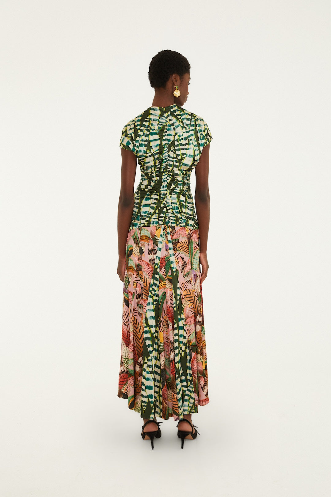ARTISANAL BIRDS AND STRIPED LEAVES SHORT SLEEVES M
