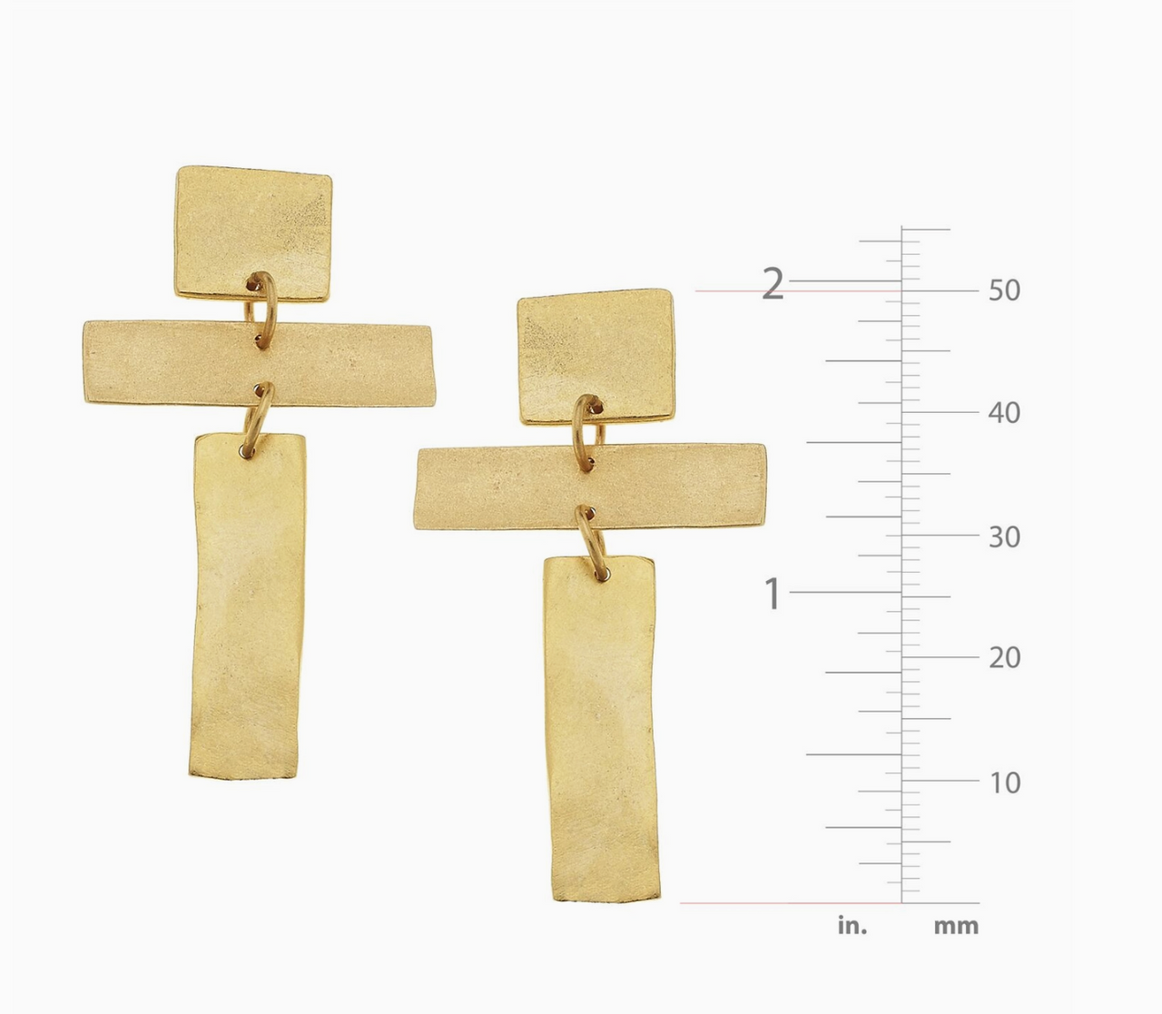 Gold Square and Cross Bar Earrings