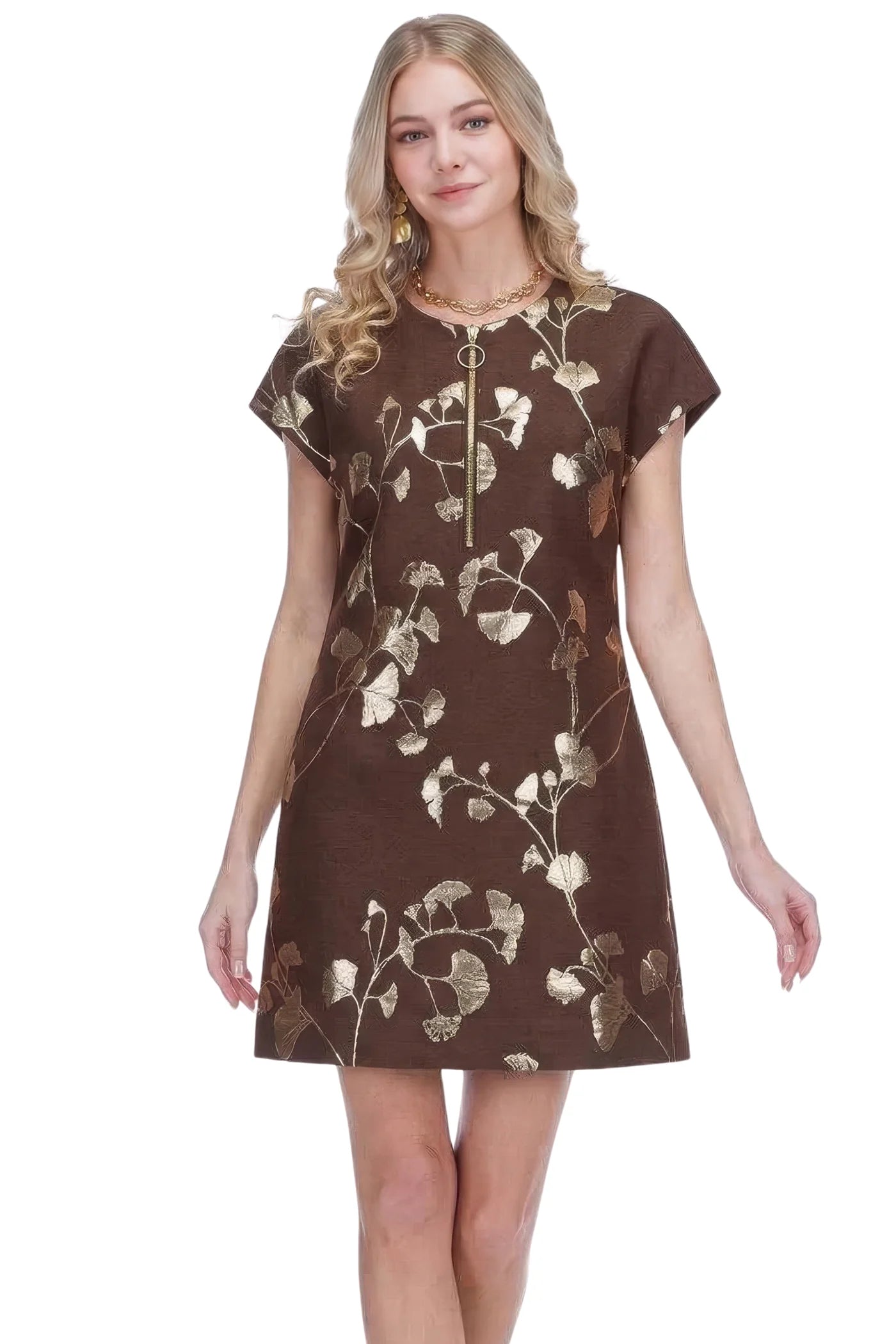 Zipper Shift Dress in Autumn Gold
