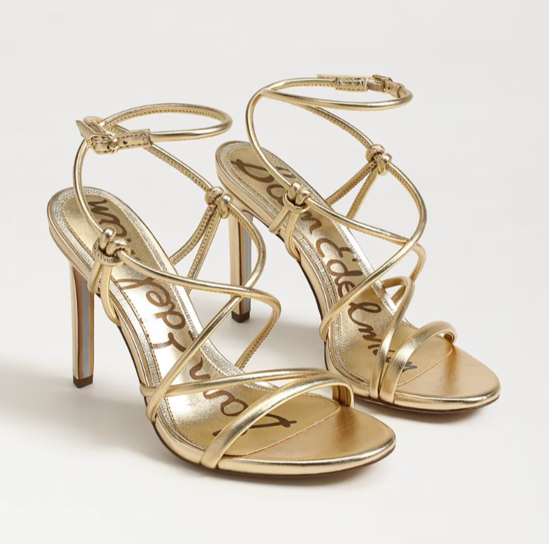 Isadora Heel Sandal in Amber Gold Faux Leather