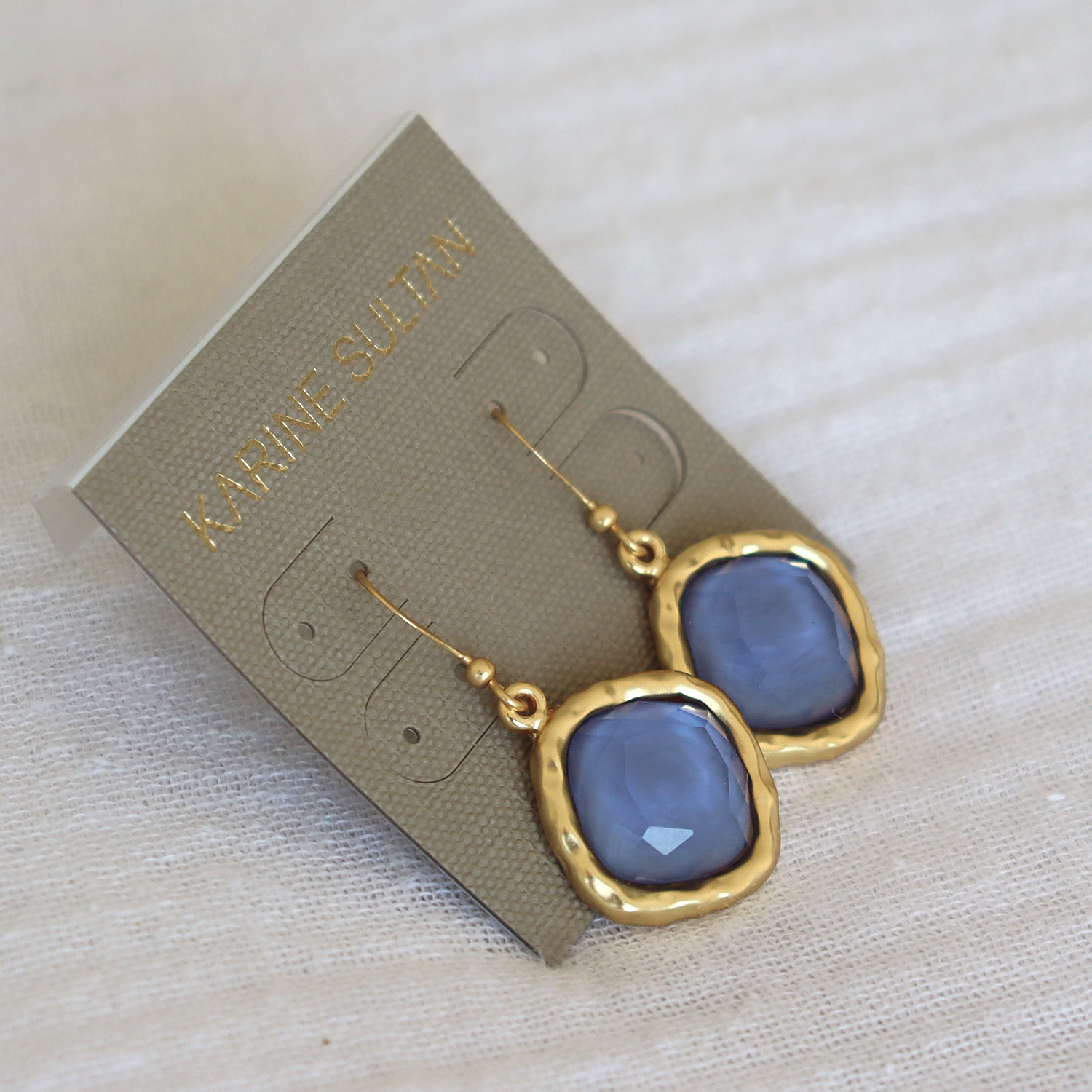 Cushion Bezel Gem Drop Earrings - 24K Gold Plated