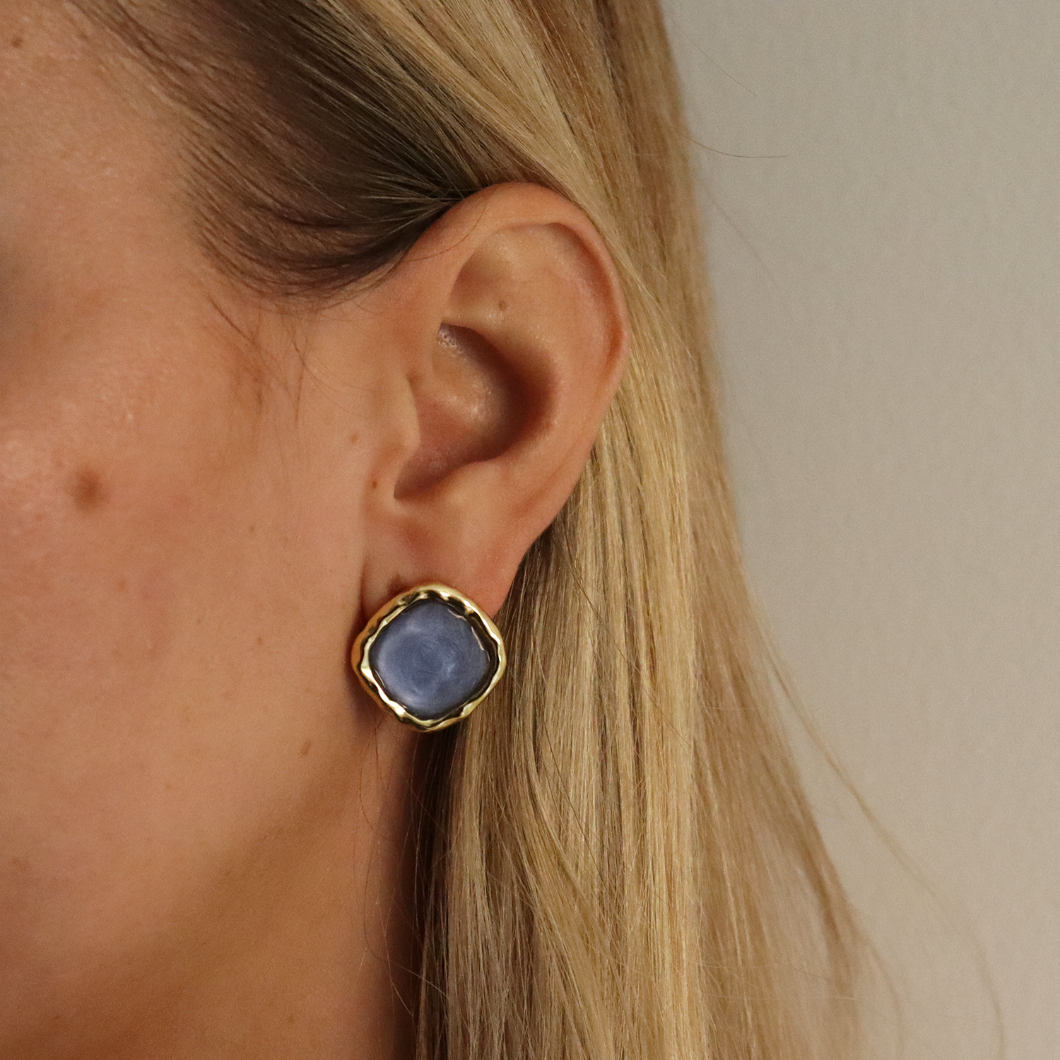 Bezel Gem Stud Earrings - 24K gold Plated