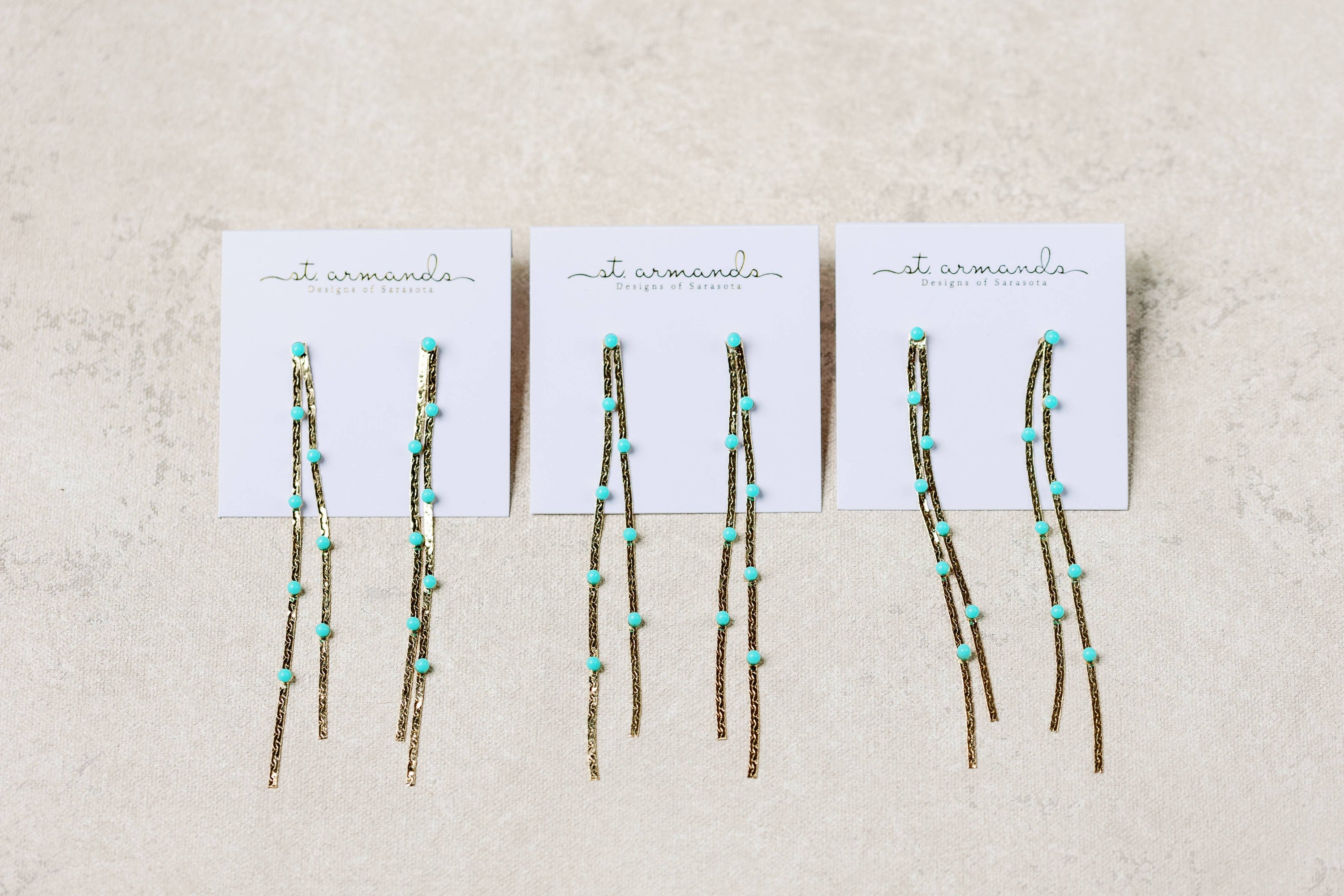 Turquoise Dotted Gold Duster Statement Earrings