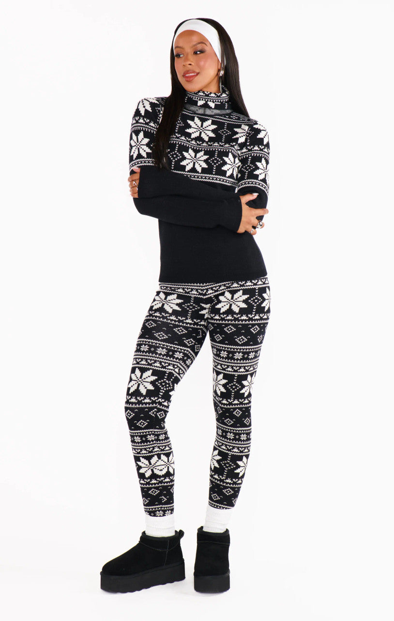 Cozy Leggings in Black Fair Isle Knit