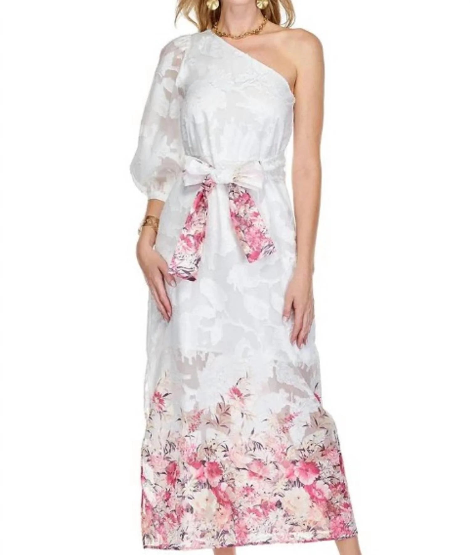 One Shoulder Column Dress in Summer Blooms
