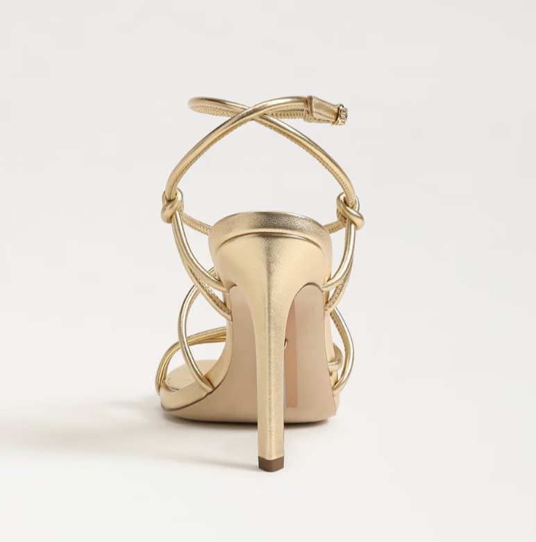 Isadora Heel Sandal in Amber Gold Faux Leather