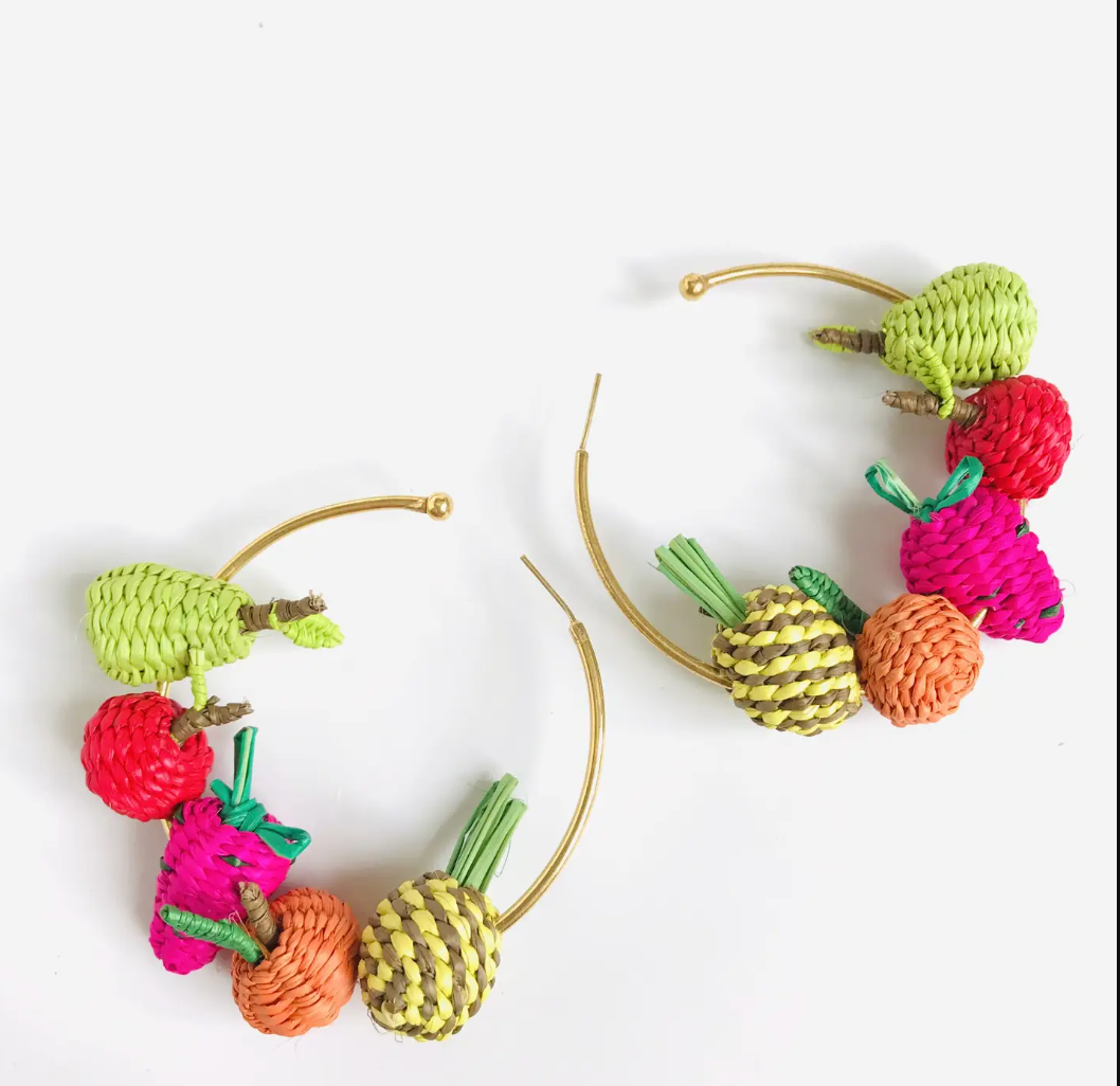Mini Iraca Assorted Woven Fruticas Hoop Earrings Medium
