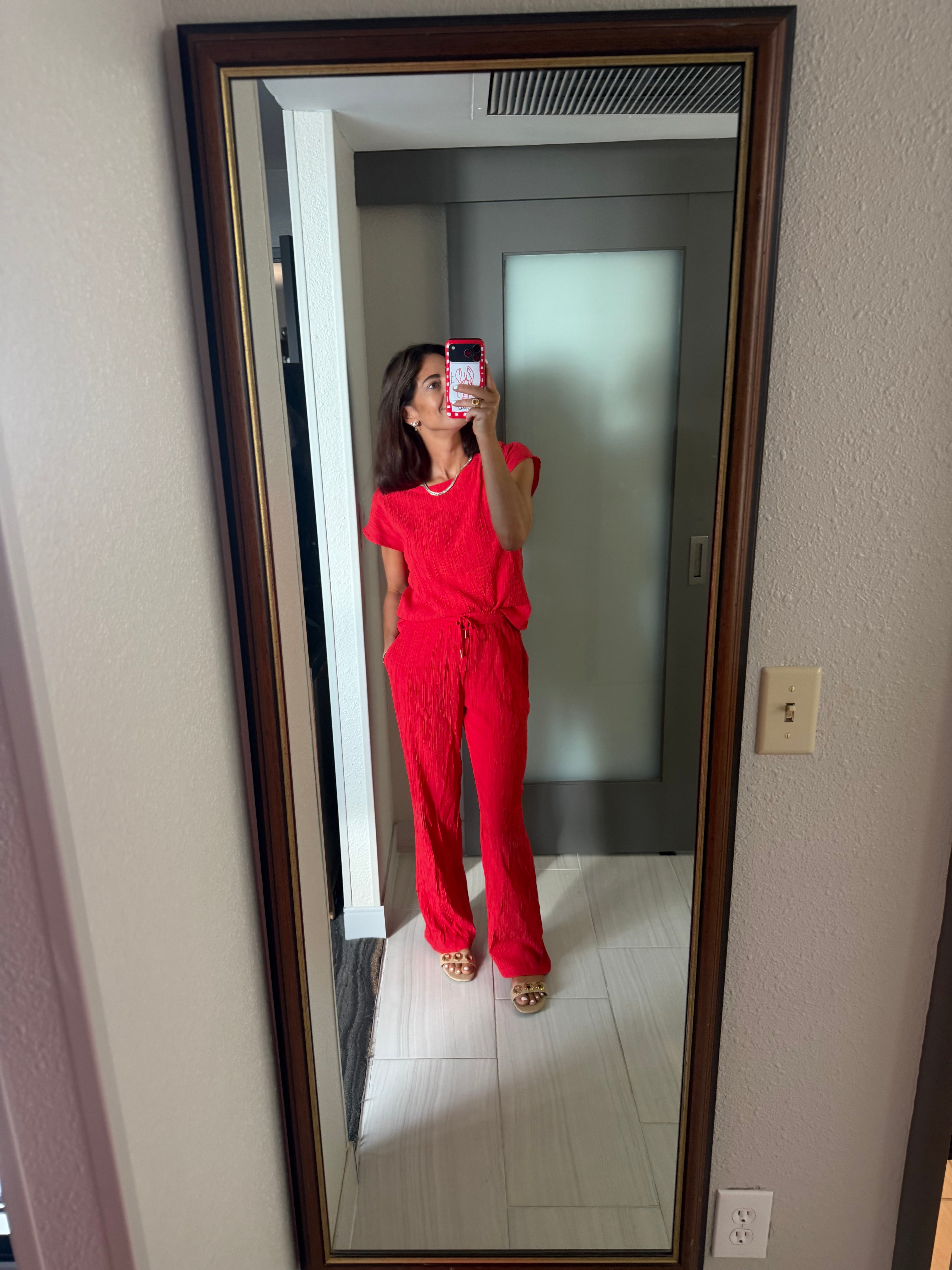 Fancy Crinkle Trousers in Red