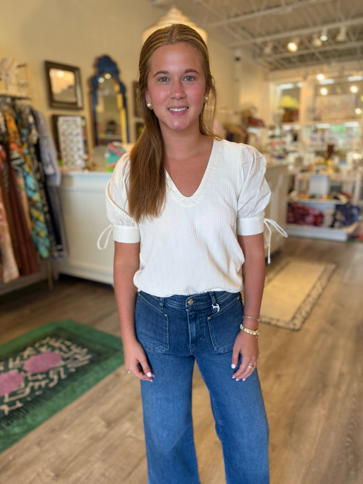 Contrast U Neck Knit Top in Ivory