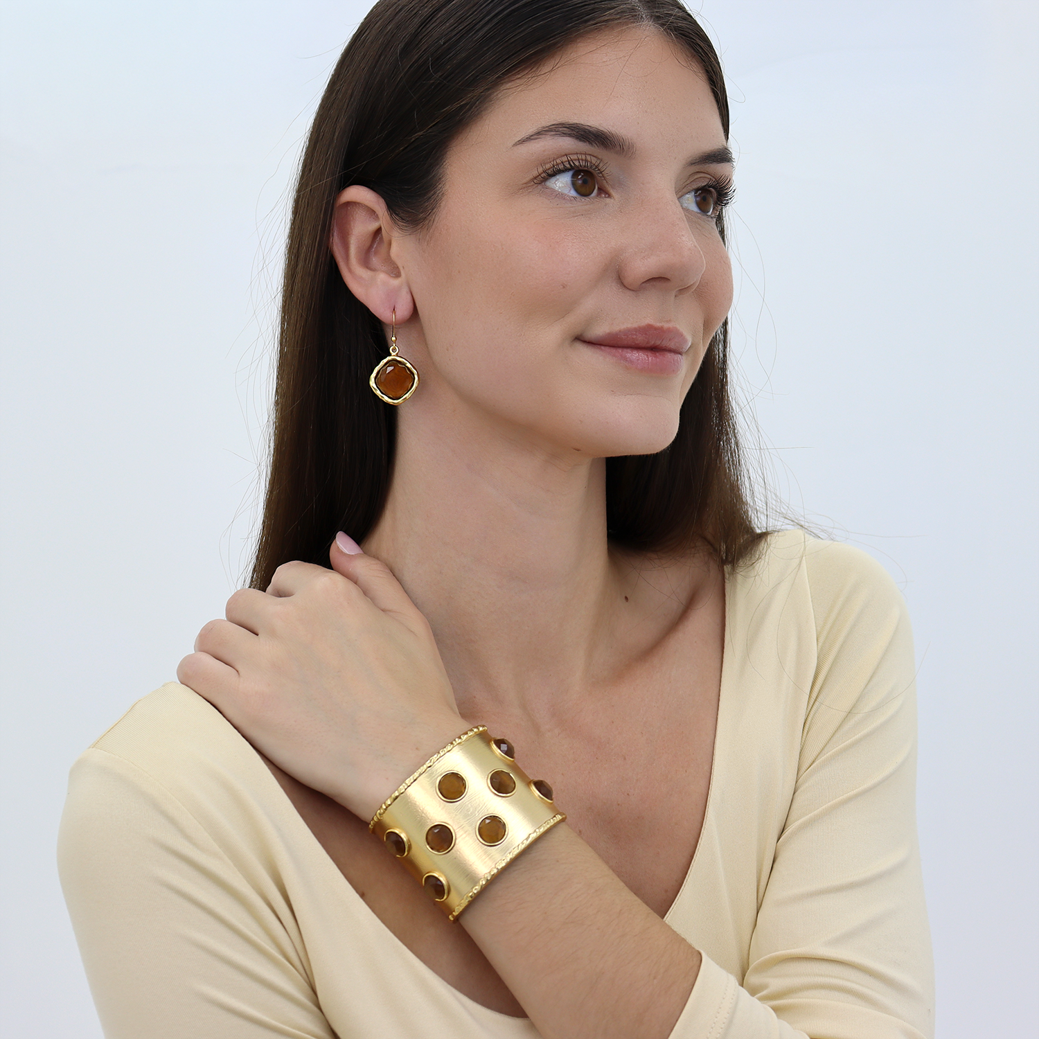 Mocha Stones Cuff Bracelet - 24K Gold Plated