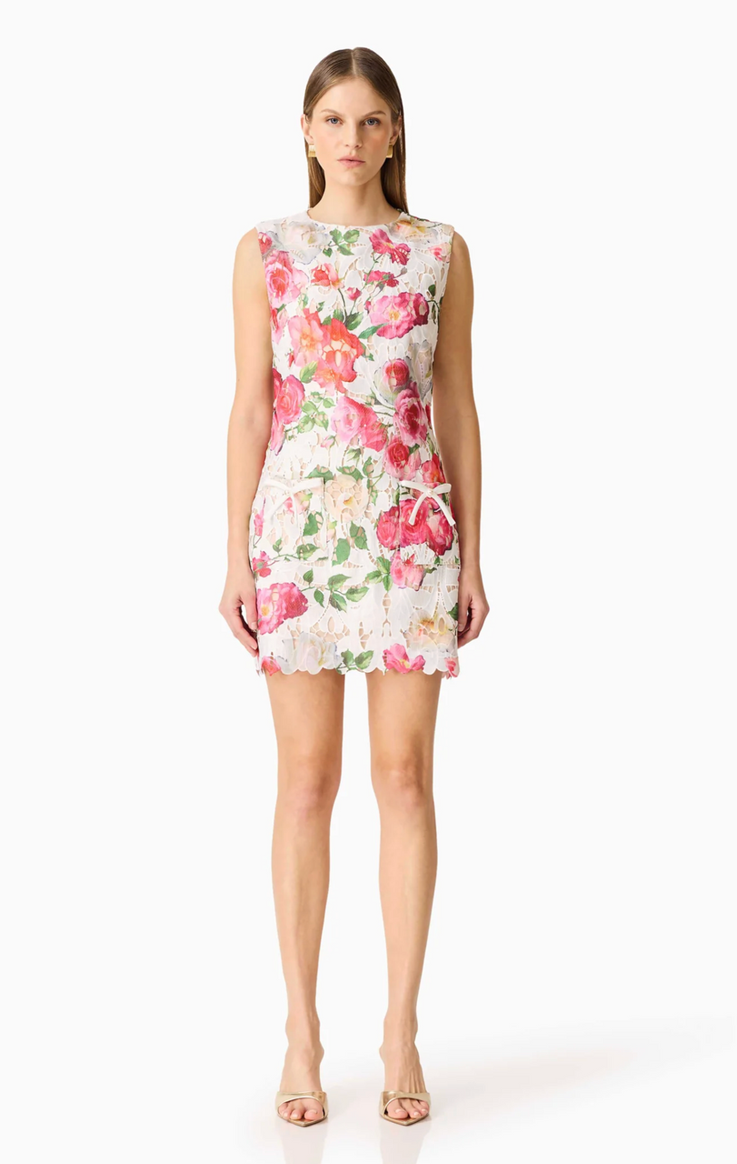Roselle Shift Mini Dress in White Floral