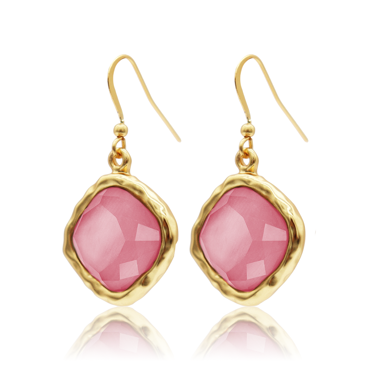 Cushion Bezel Gem Drop Earrings - 24K Gold Plated
