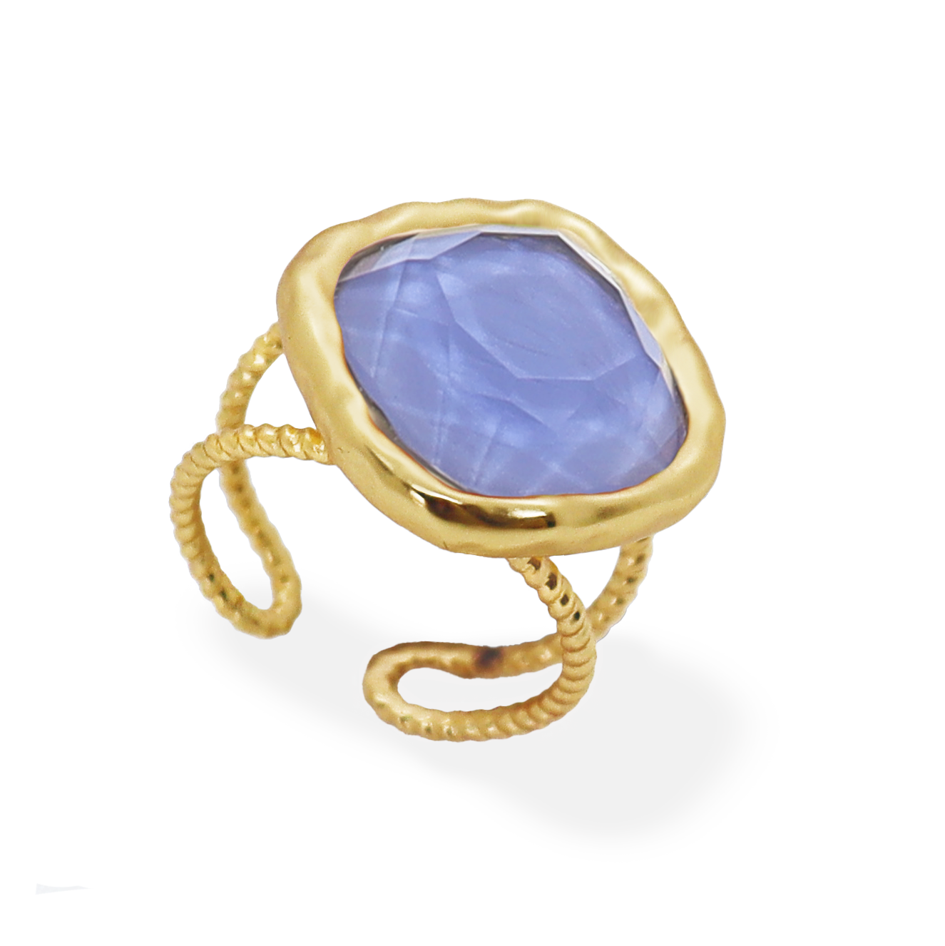 Bezel Iridescent Glass Ring - 24K Gold Plated