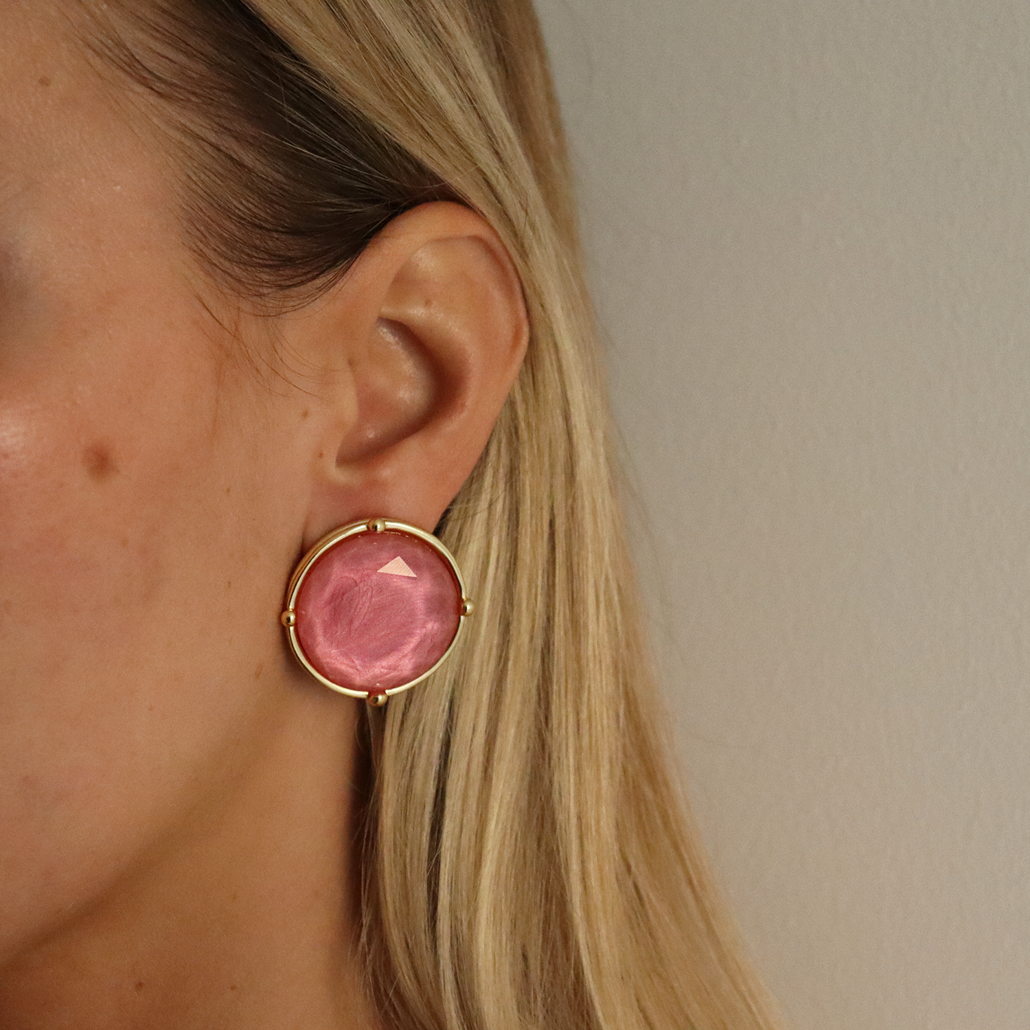 Cabochon Large Clip-On Earrings - 24K Gold Plated