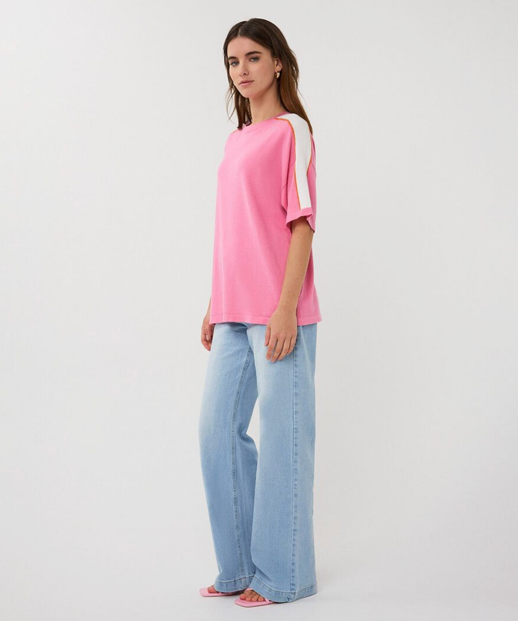 Striped Sleeve Sweater in Rose