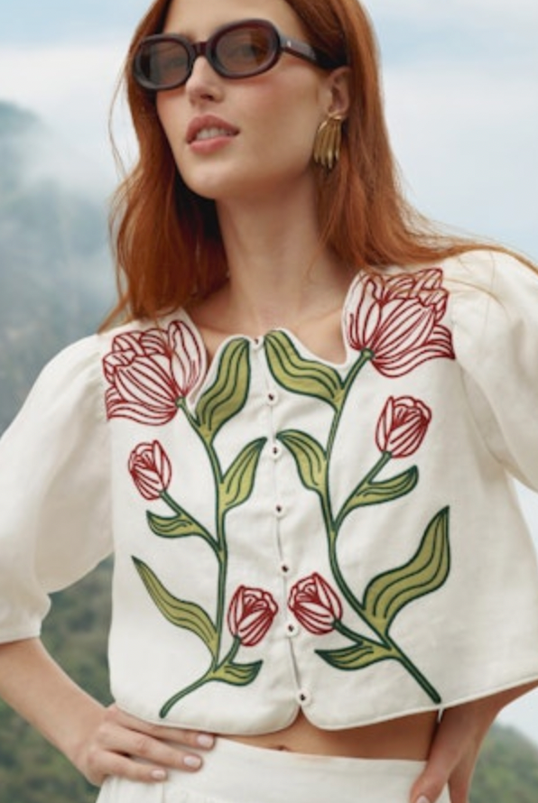 Flower Crop Top Short Sleeve