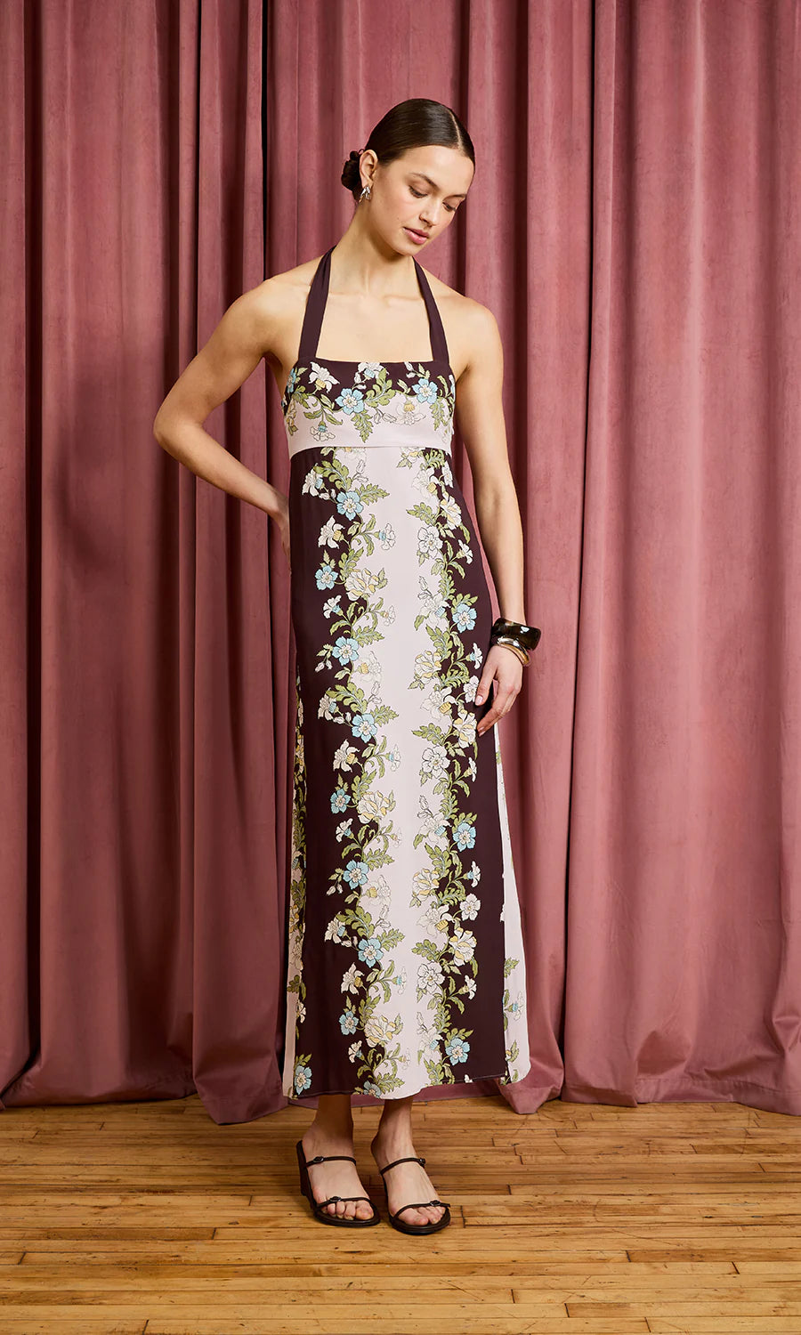 Danni Linear Floral Stripe Print Midi Dress