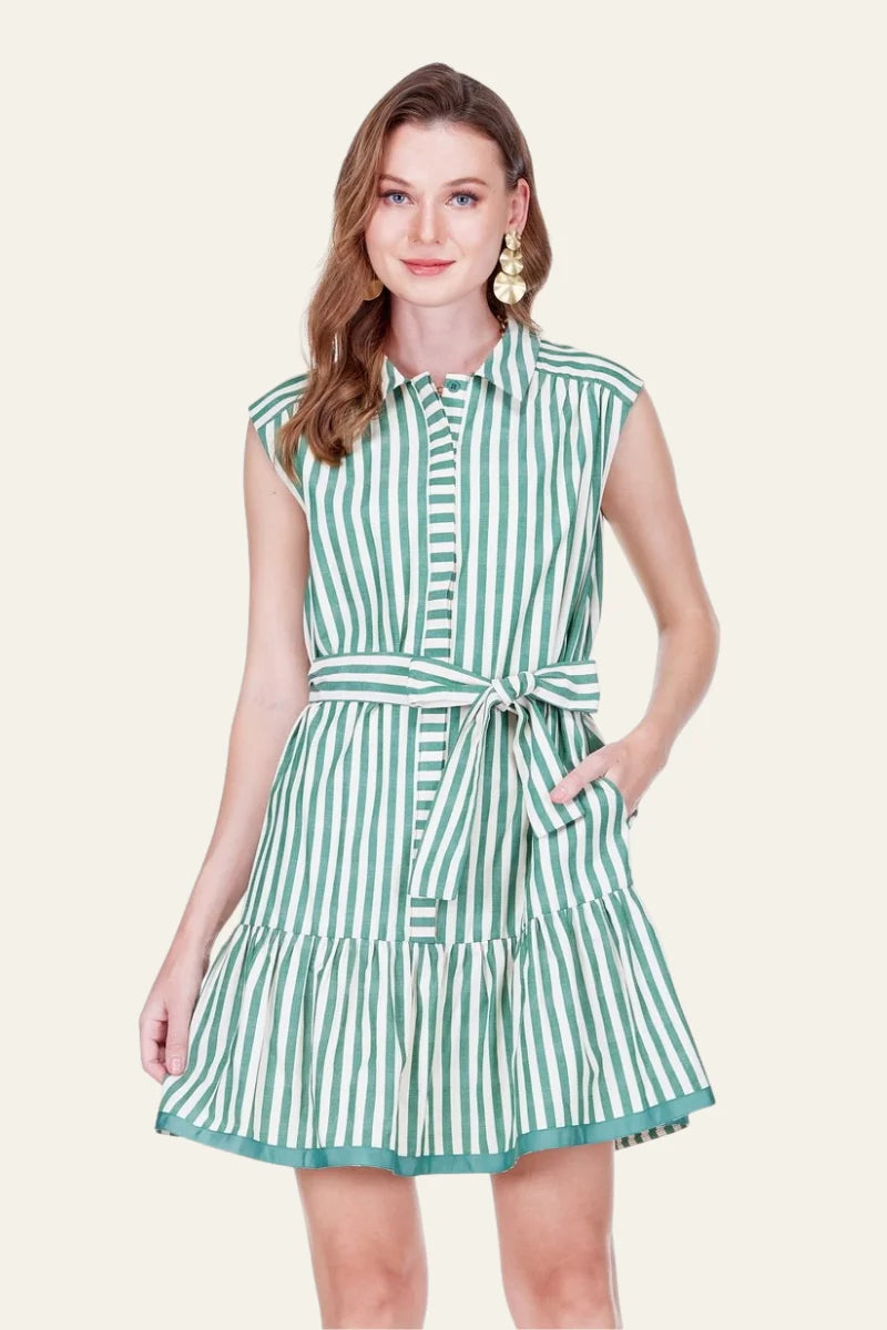 Contrast Shirtdress in Green Stripe