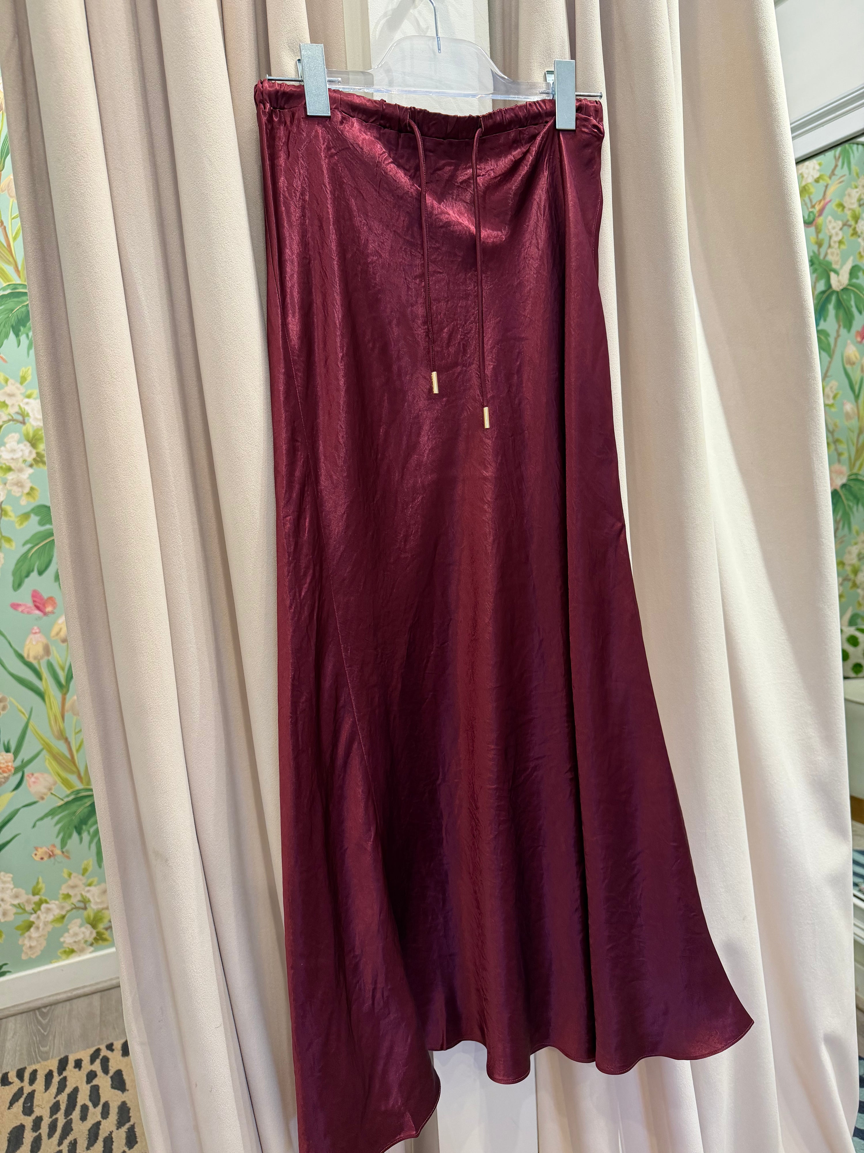 Long Acetate Skirt in Merlot