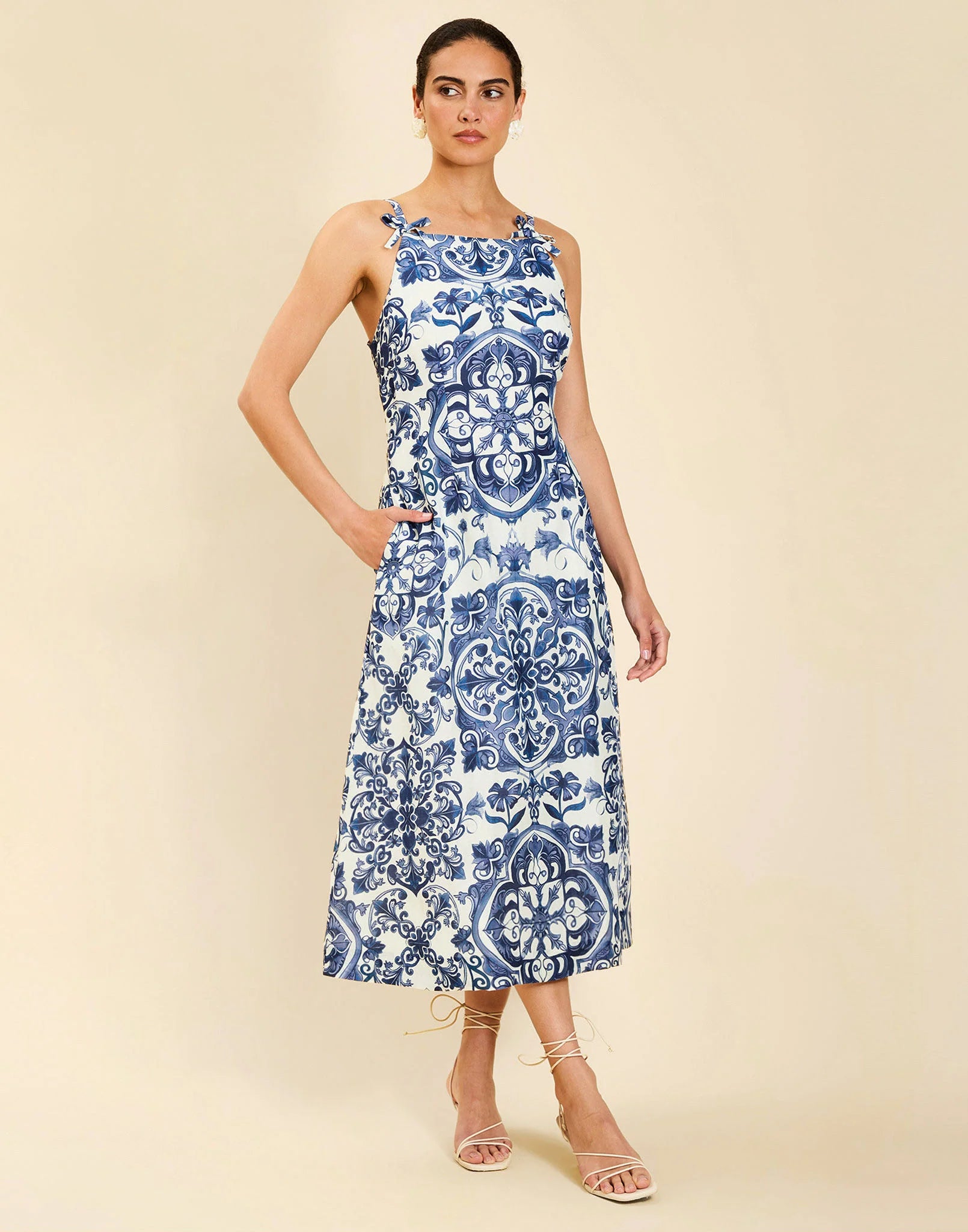 Ladera Midi Dress in Azulejo Navy