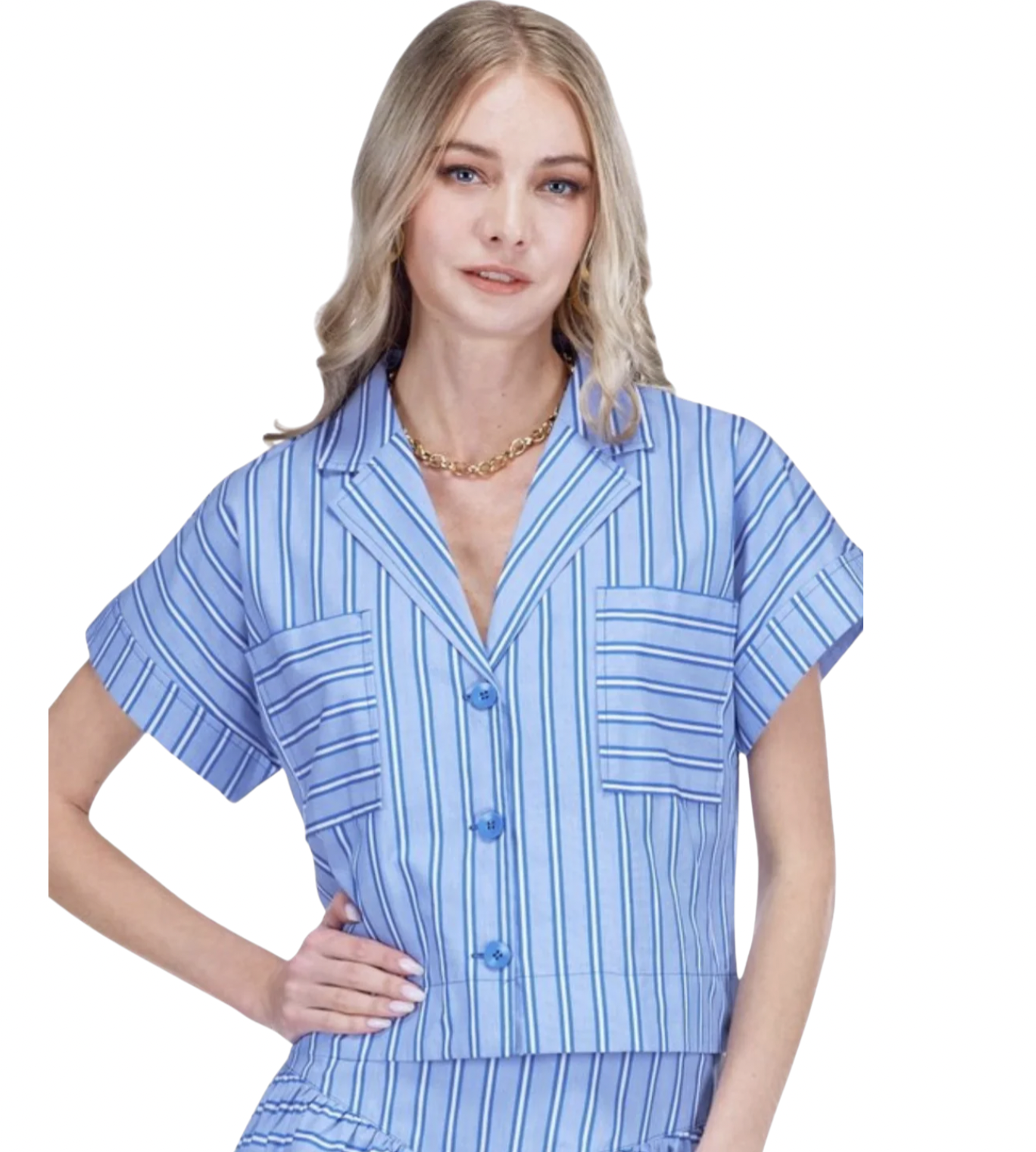 Pocket Crop Blouse in Blue Stripe