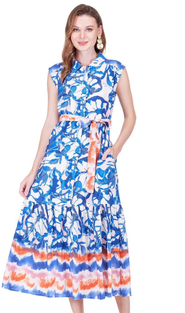 Sleeveless Shirt Dress 50" in Sunset Indigo