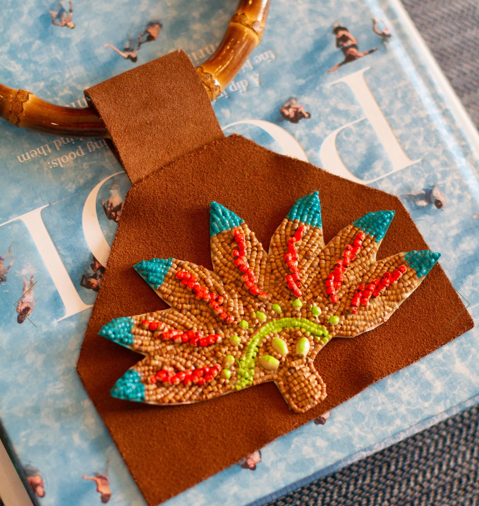 Painted Palm Wooded Bead Pendant on Bamboo Necklace