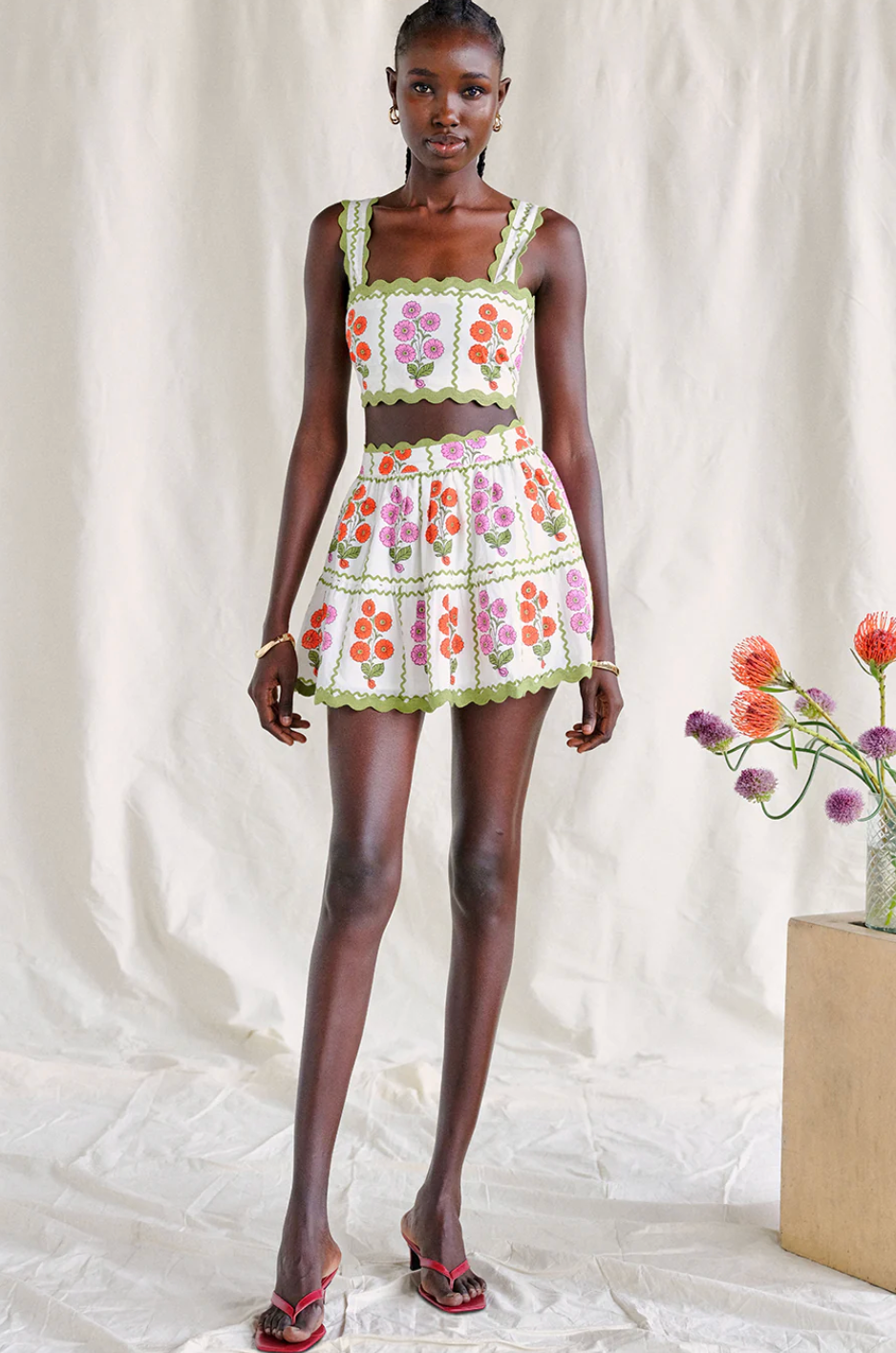 Silas Grid Block Print Mini Skirt Set