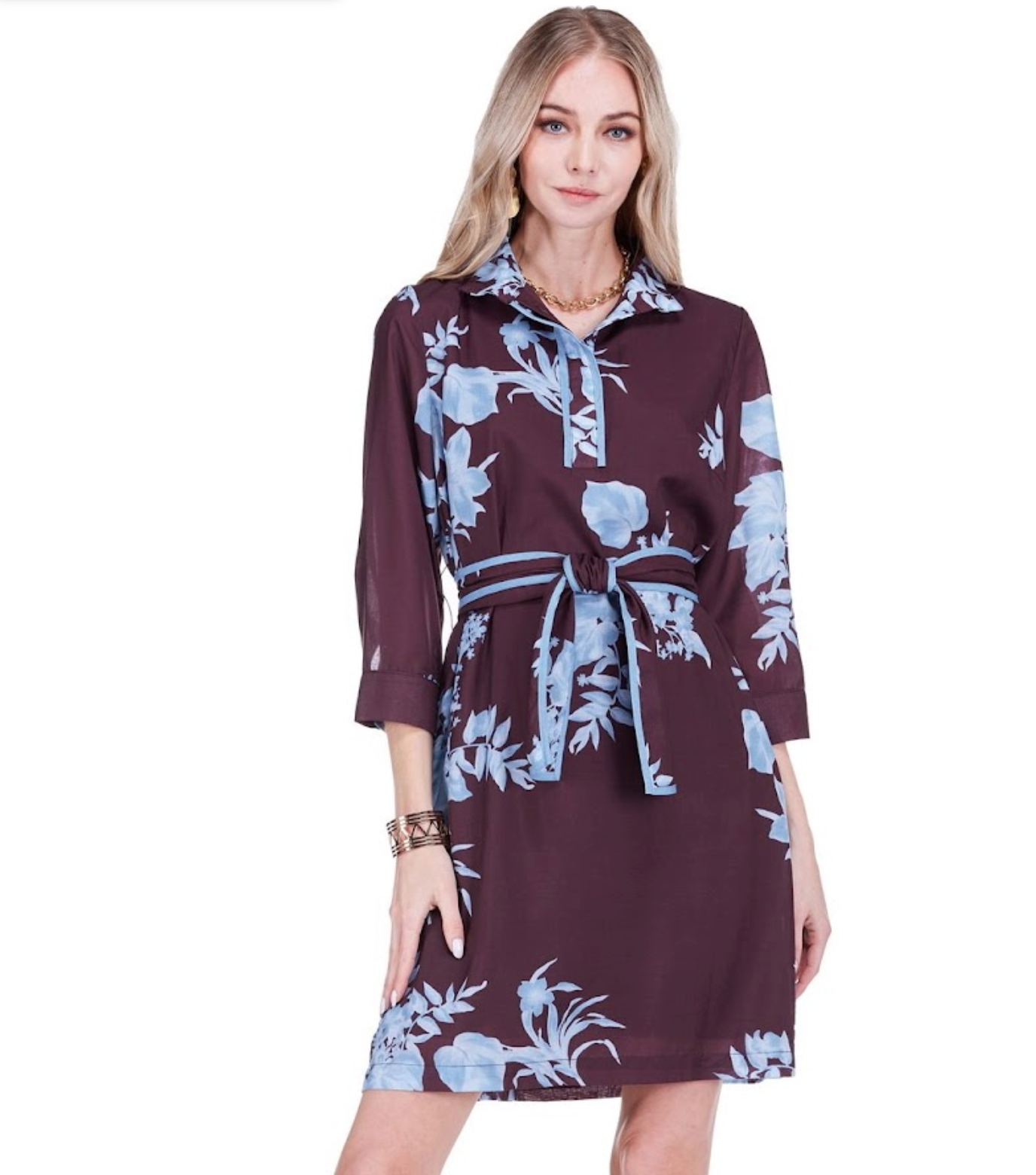 Band Collar Trimmed Dress in Mystic Floral