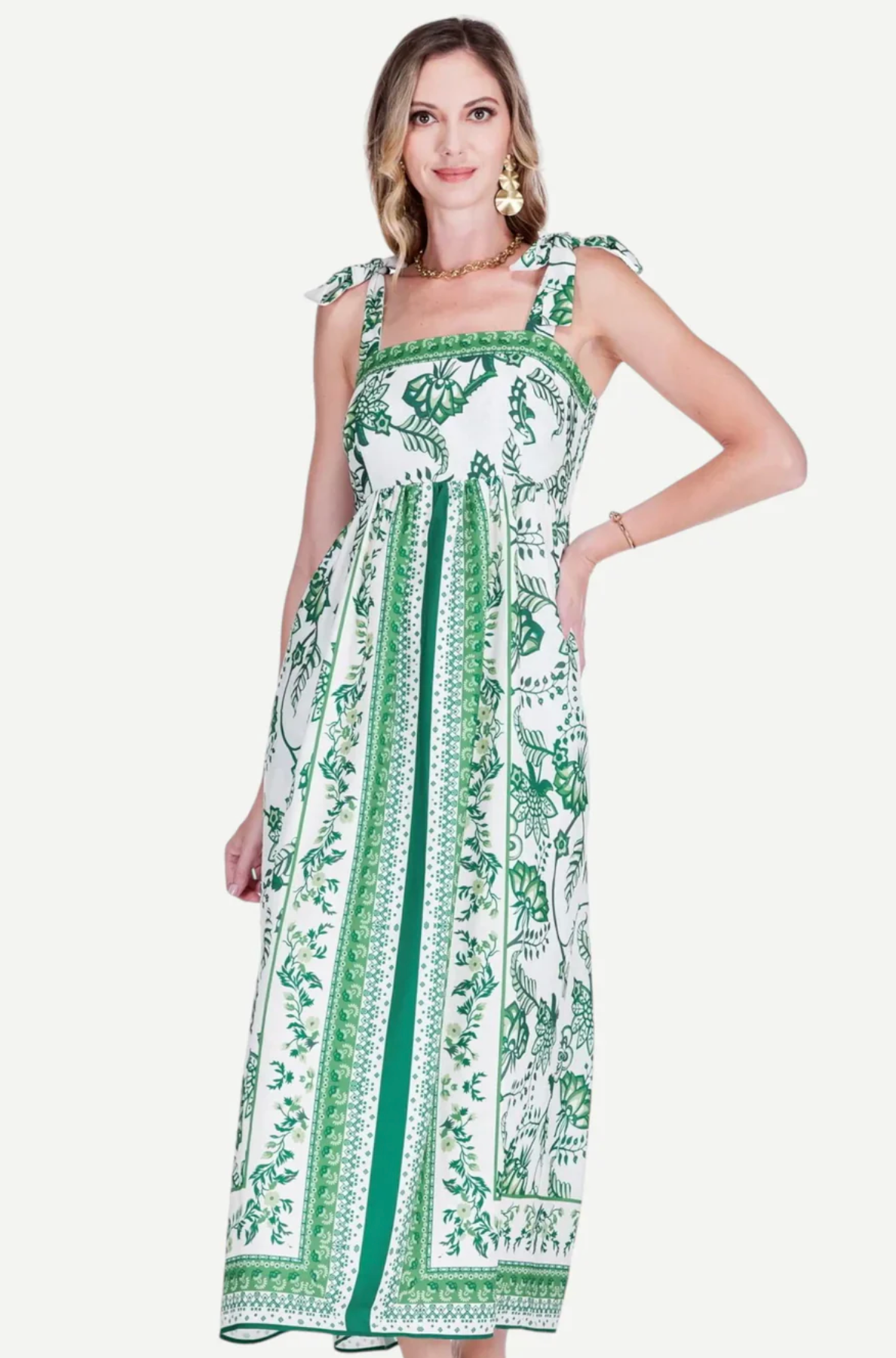 Bodice Midi Dress in Jade Garden Border