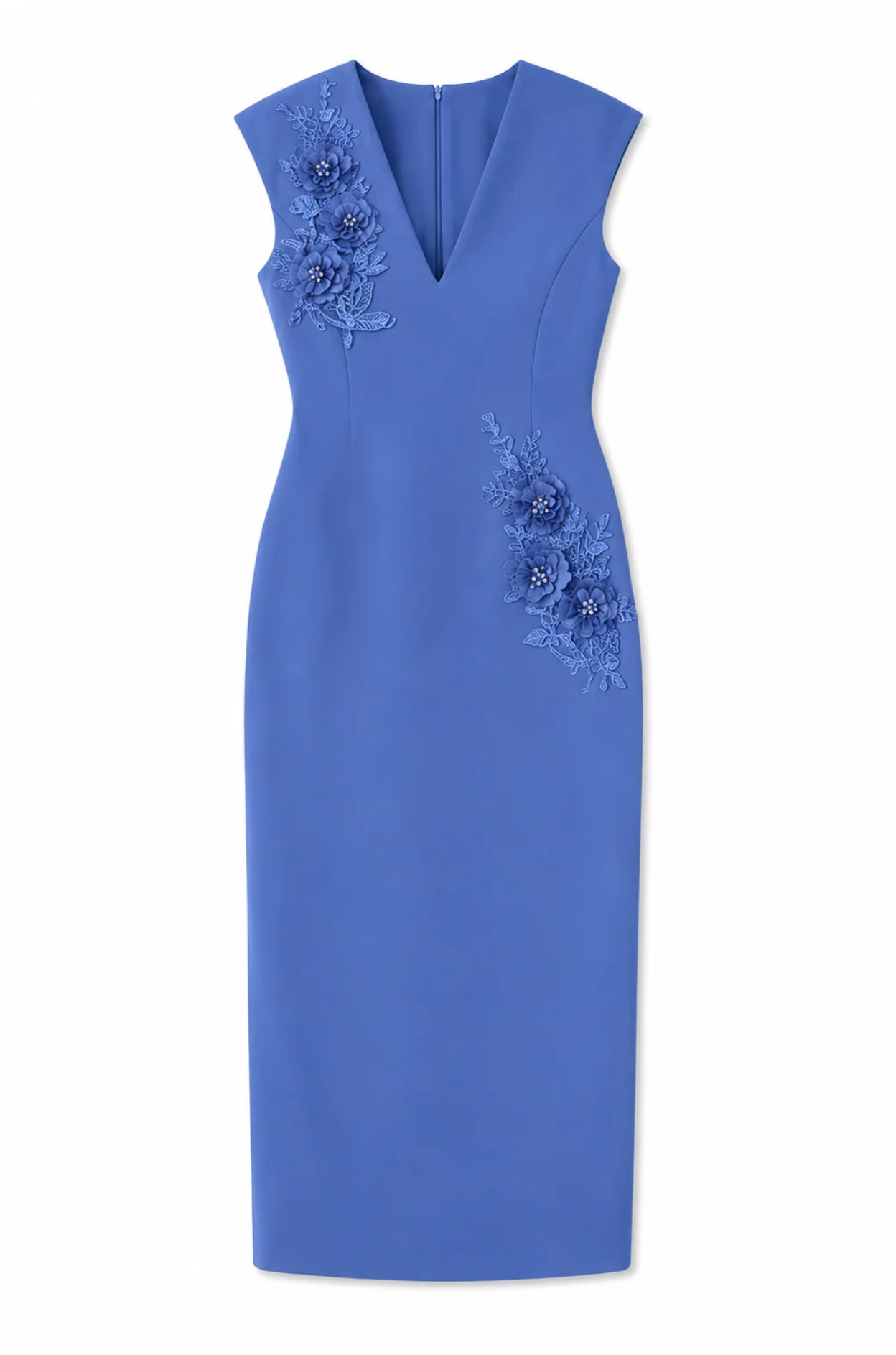 Talitha Plunging Neckline Column Dress in Cornflower