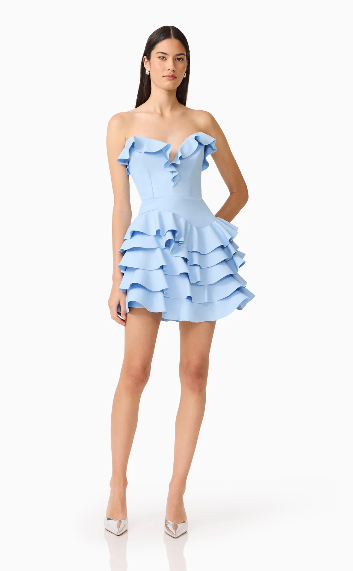 Liora Strapless Tiered Ruffle Mini Dress SkyBlue