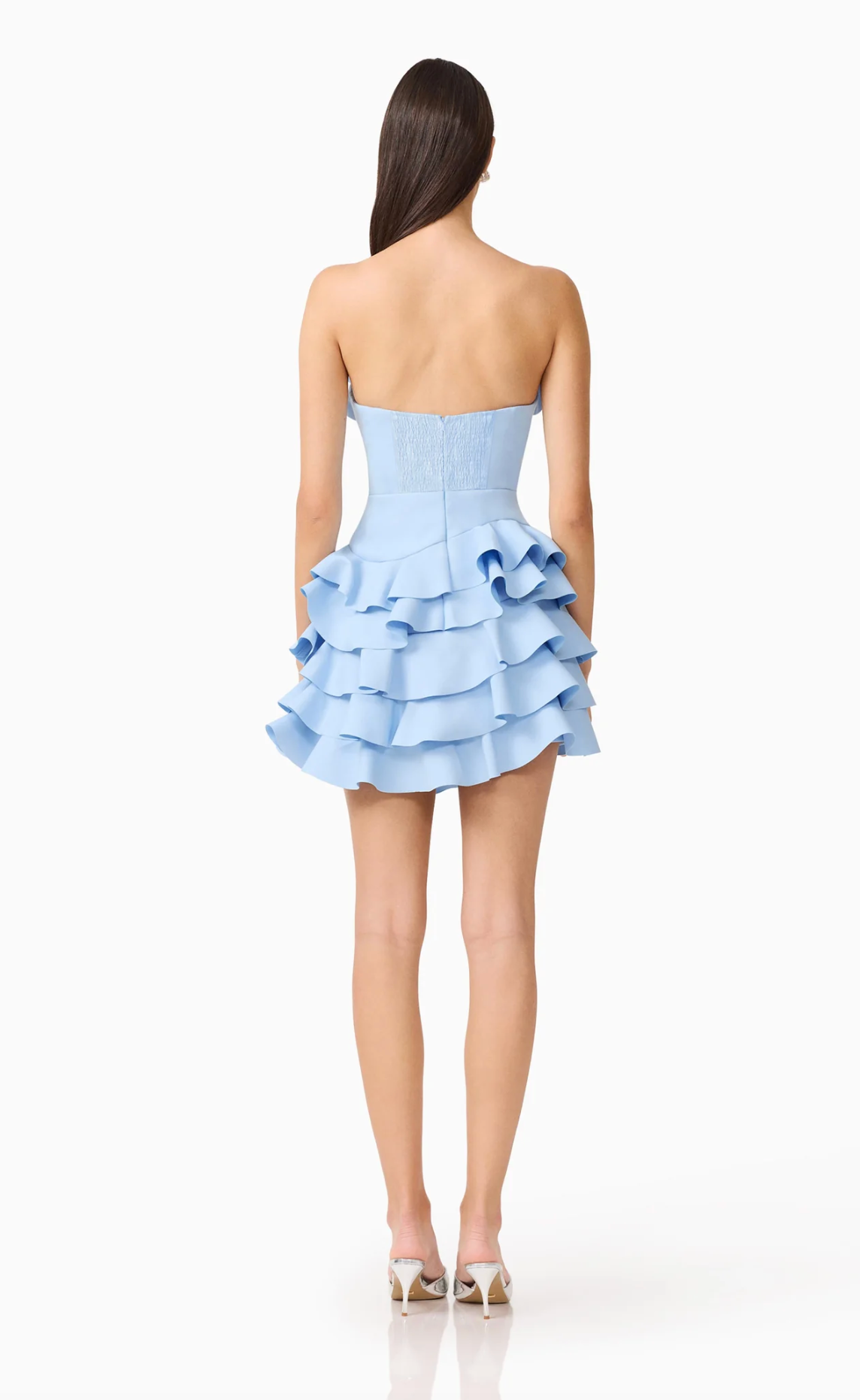 Liora Strapless Tiered Ruffle Mini Dress SkyBlue