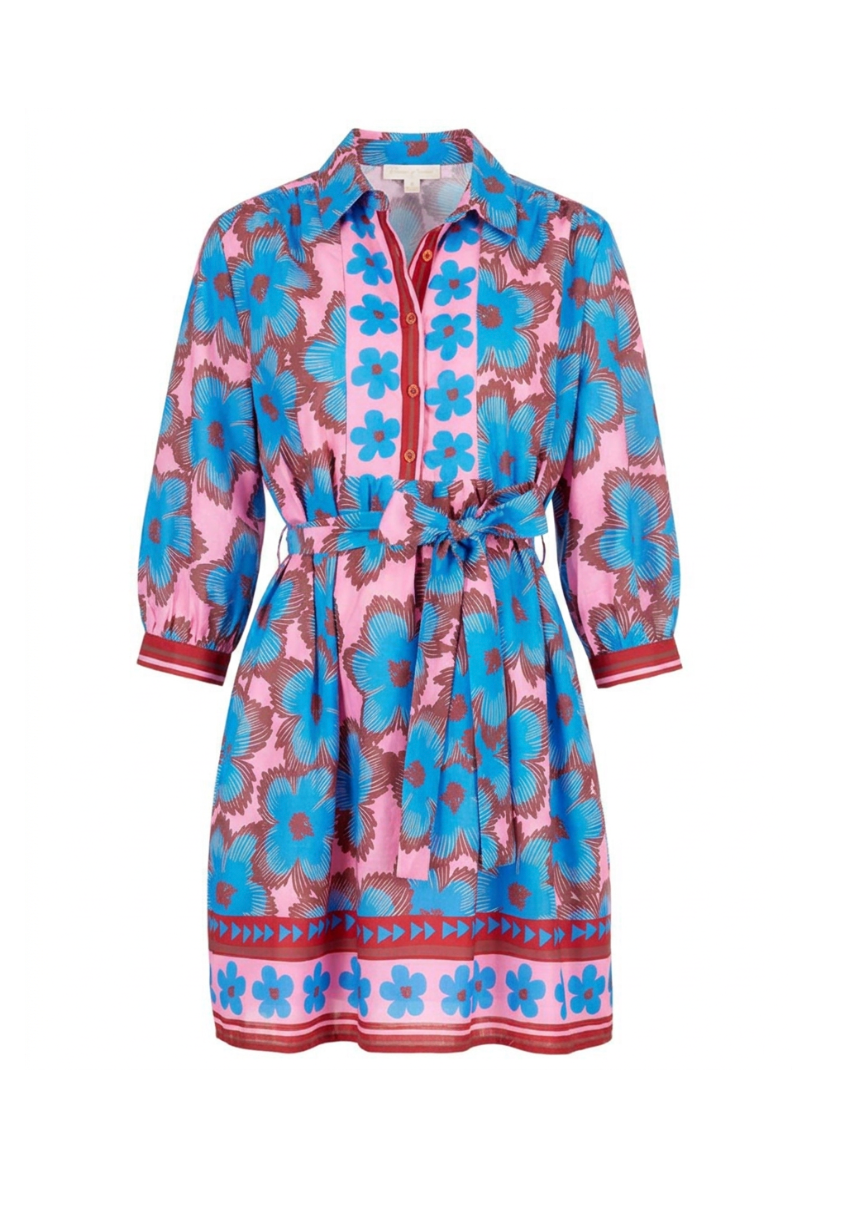 Front Yoke Dress in Blue Zinna