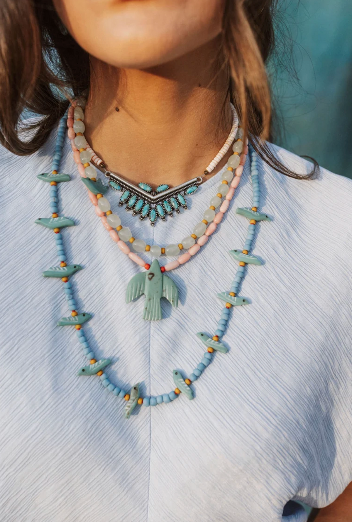 Long Turquoise Bird Light Blue