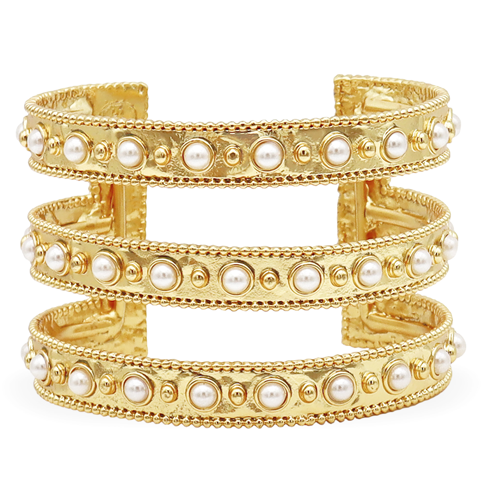Dots & Pearls Cuff Bracelet - 24K Gold Plated