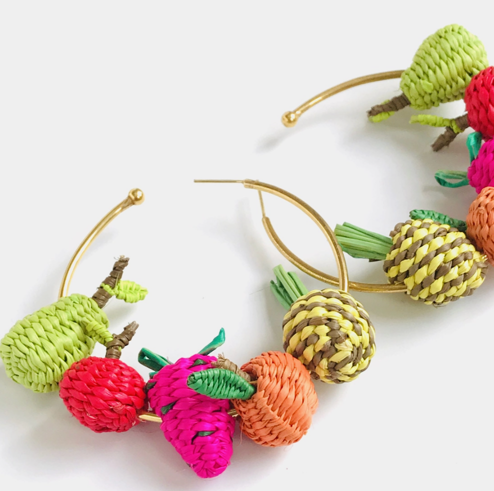Mini Iraca Assorted Woven Fruticas Hoop Earrings Medium