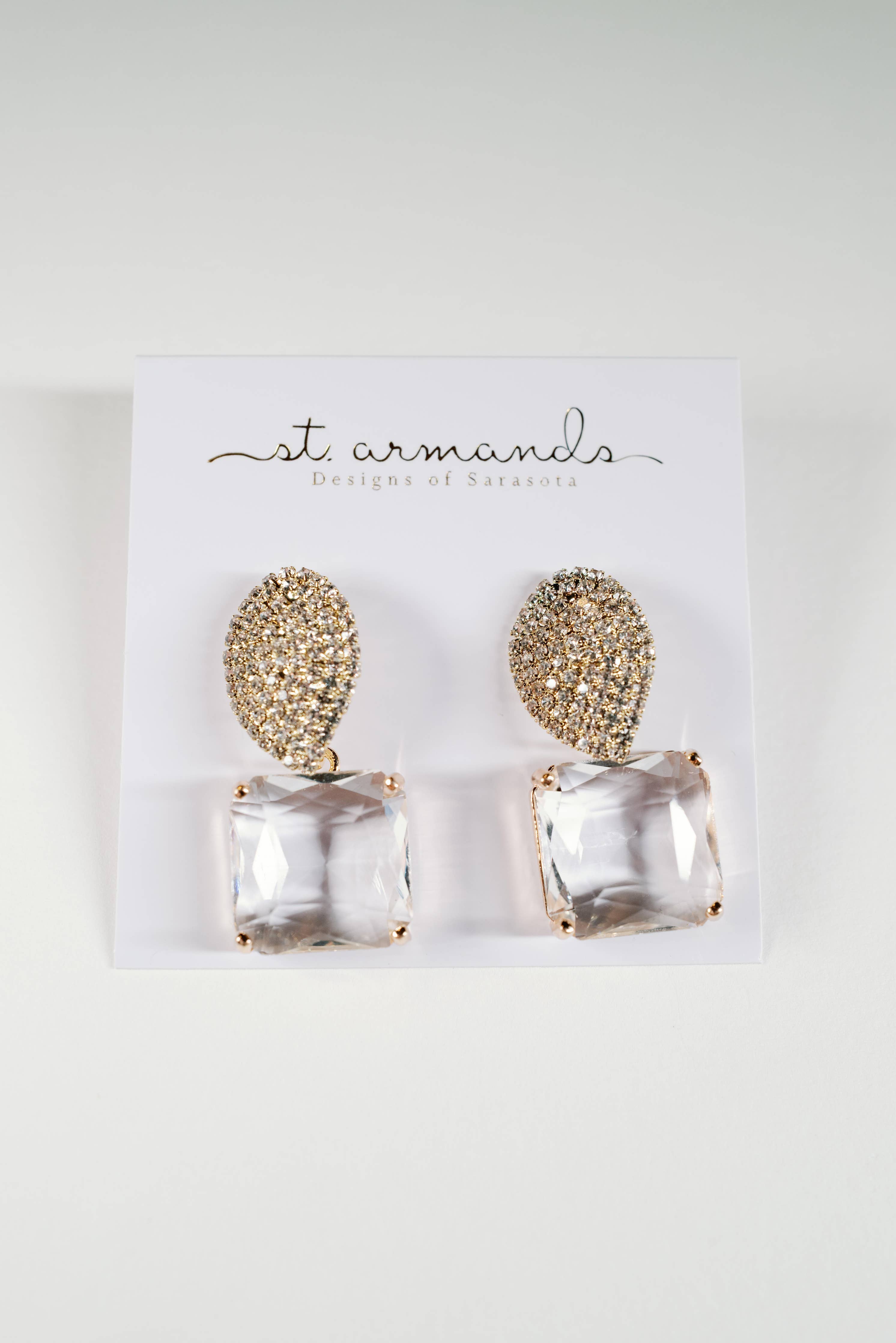 Clear Crystal Retro Pave Crystal Gum Drop Statement Earrings