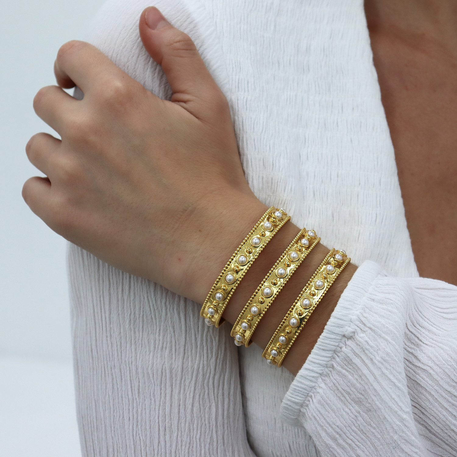 Dots & Pearls Cuff Bracelet - 24K Gold Plated