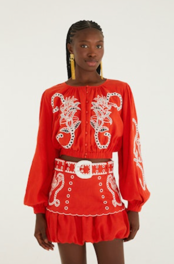 Richilieur Red Long Sleeve Blouse