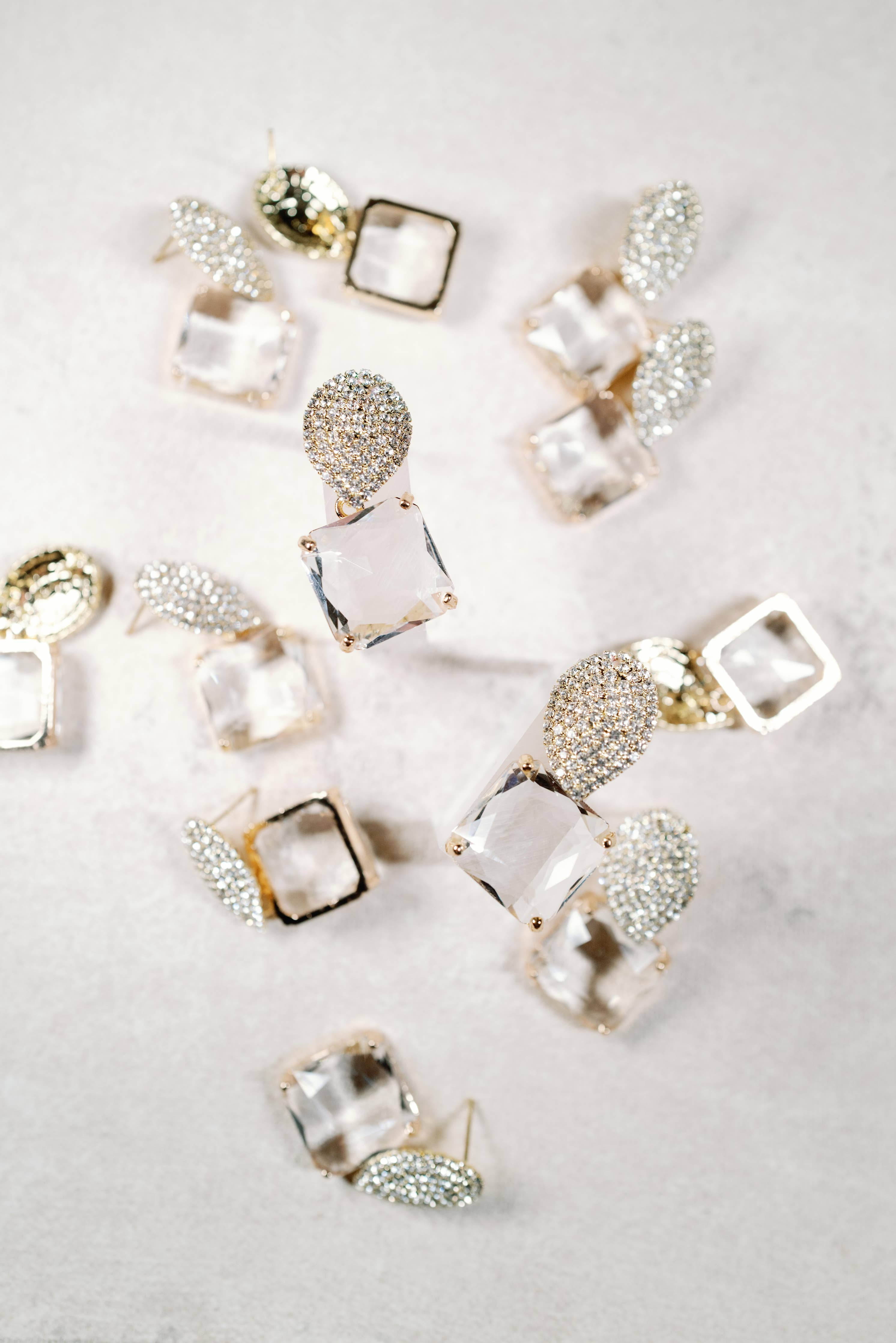 Clear Crystal Retro Pave Crystal Gum Drop Statement Earrings