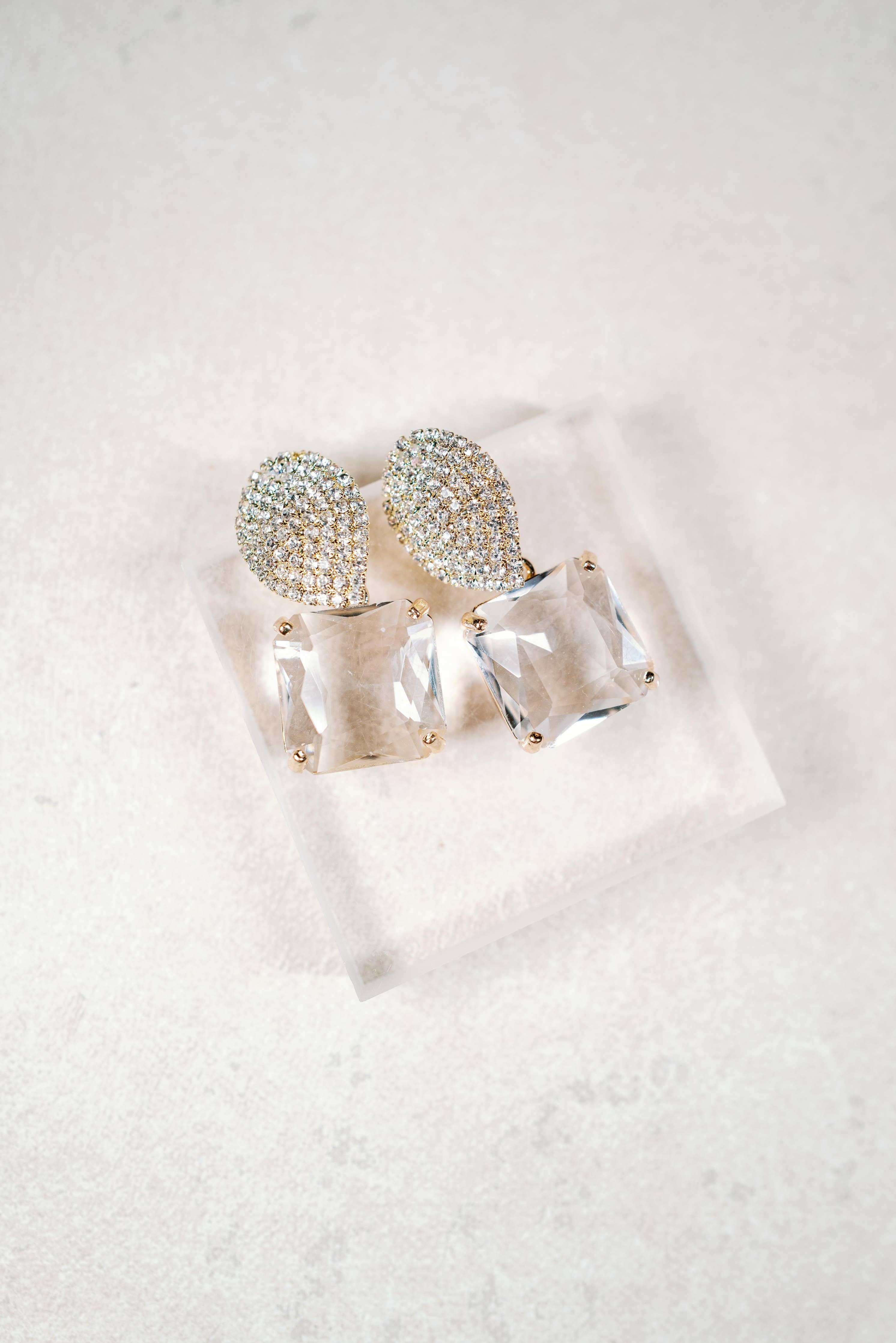 Clear Crystal Retro Pave Crystal Gum Drop Statement Earrings