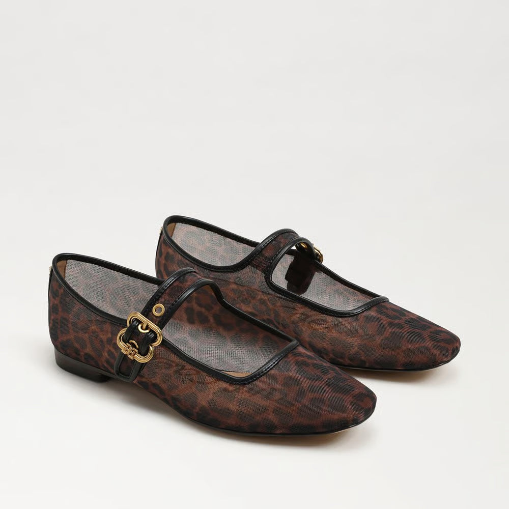 Michaela Mesh Mary Jane Flat in Brandy Leopard Mesh