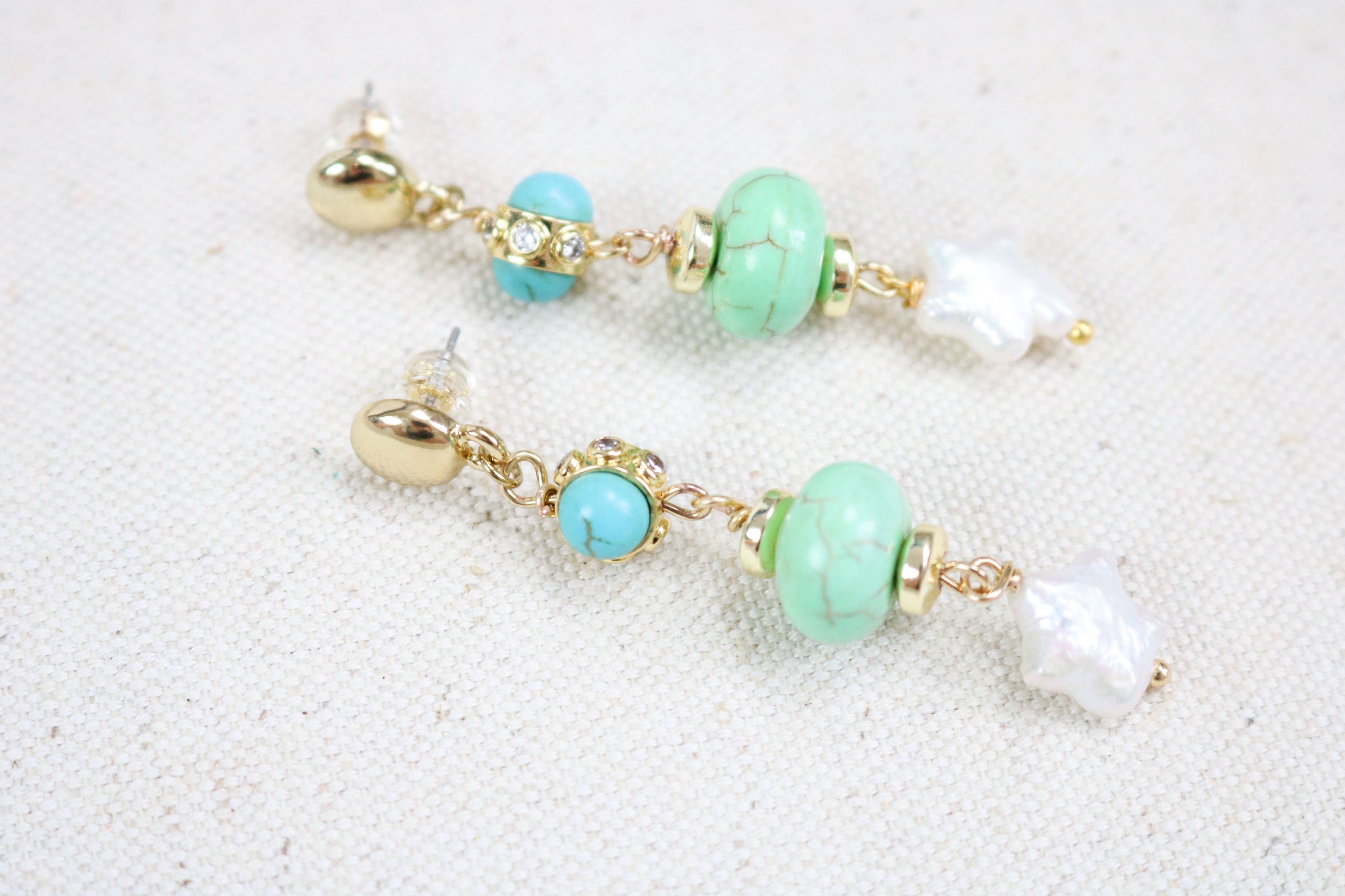 Turquoise + Chalcedony Star Drop Earrings