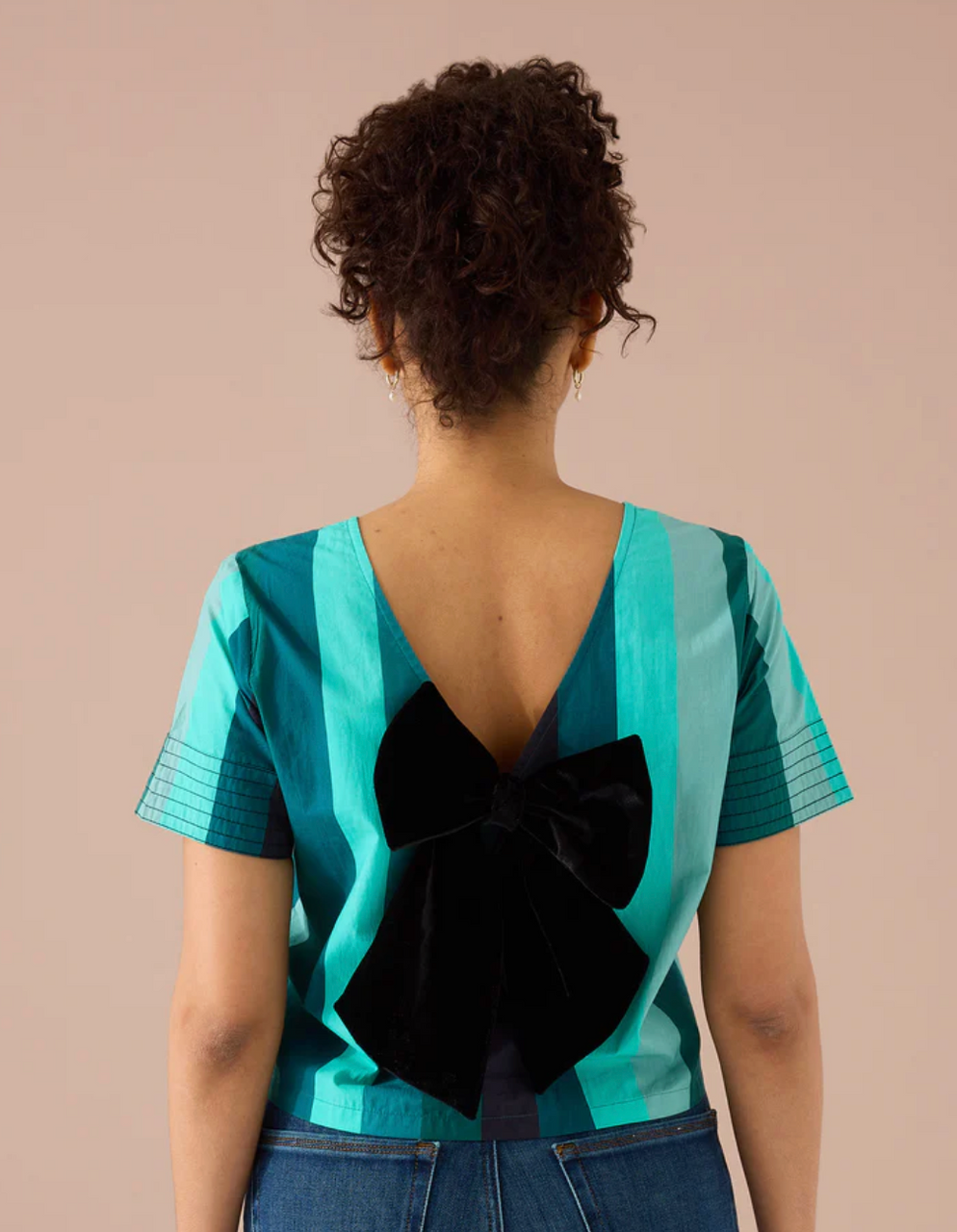 The Lynn Top in Emerald Opulent Embroidered Stripe