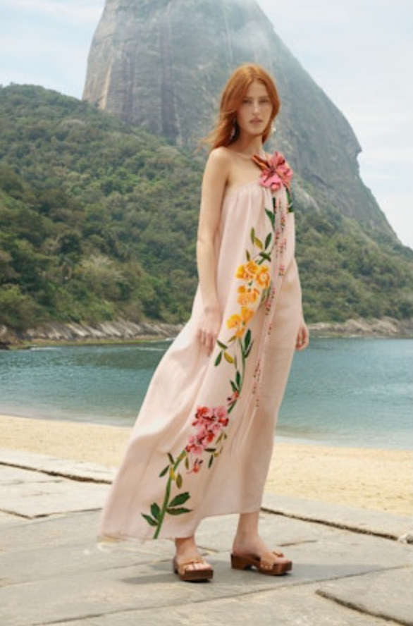 Garden Terrace Pink One Shoulder Maxi Dress