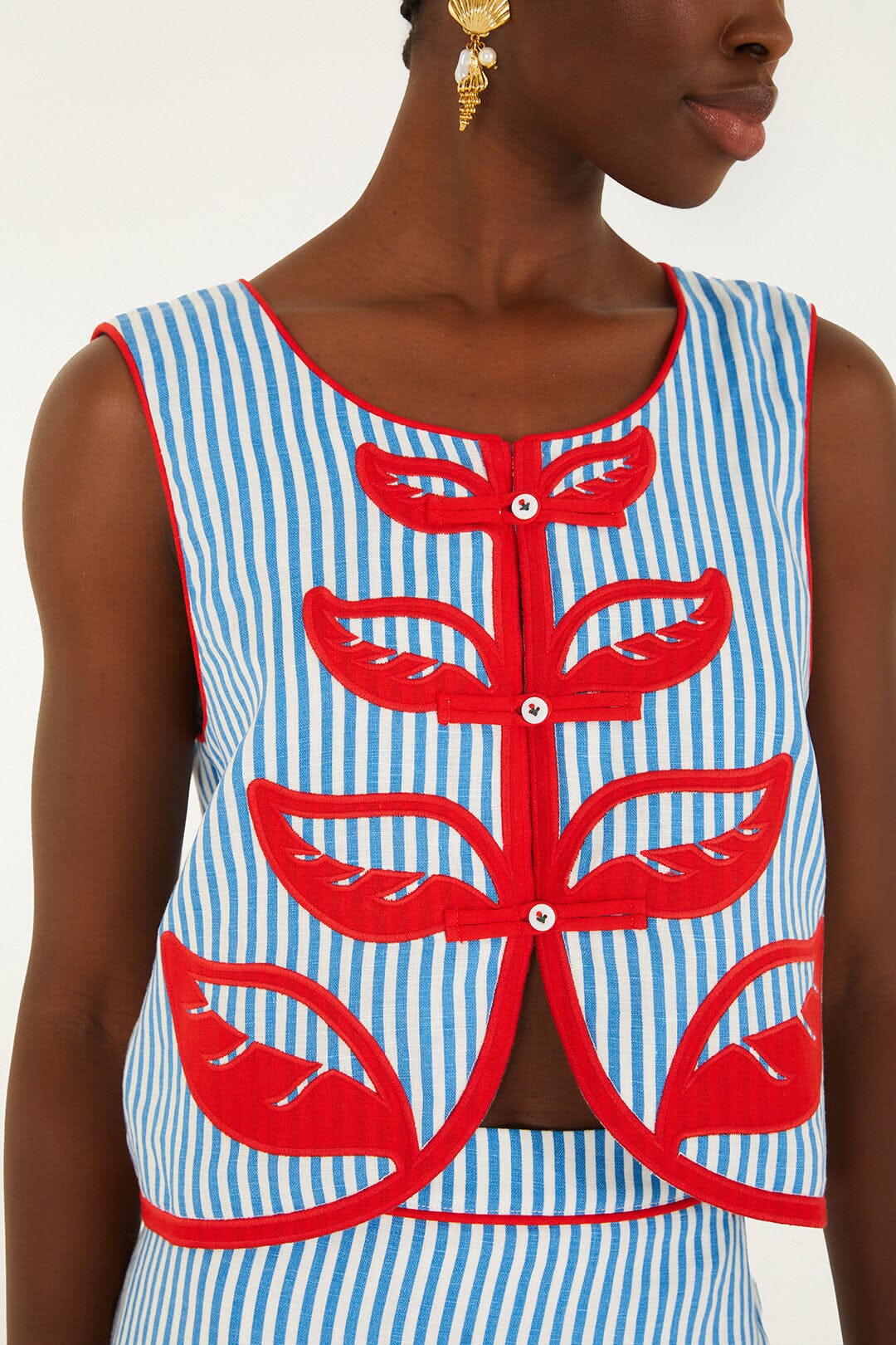 Sky Stripes Blue Sleeveless Crop Top