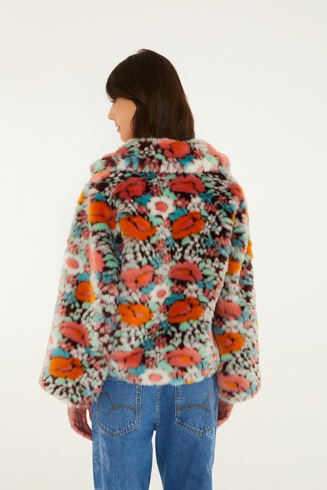 FLORAL FAUX FUR JACKET